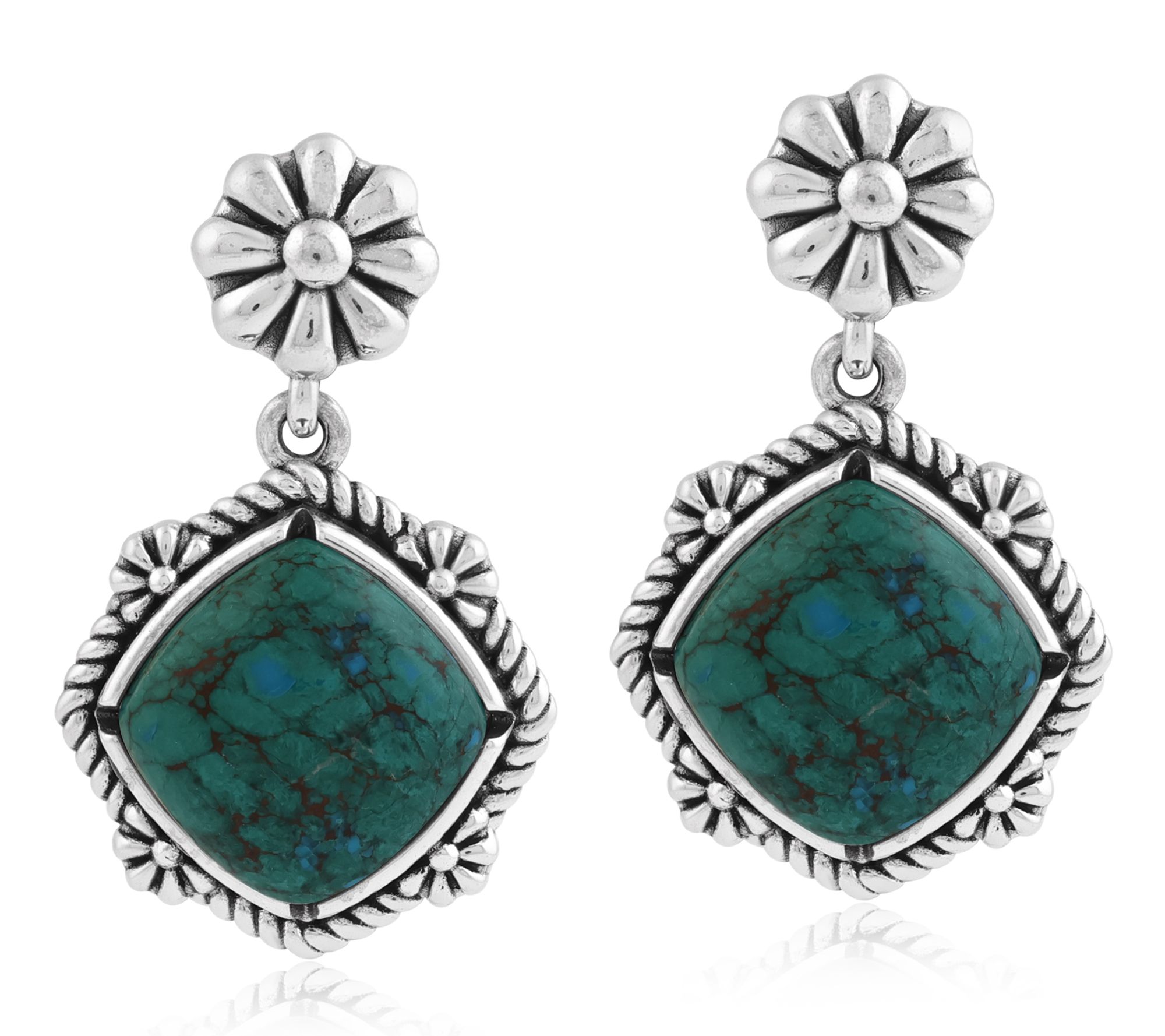American West Sterling Cushion Cut Gemstone Concha Earrings