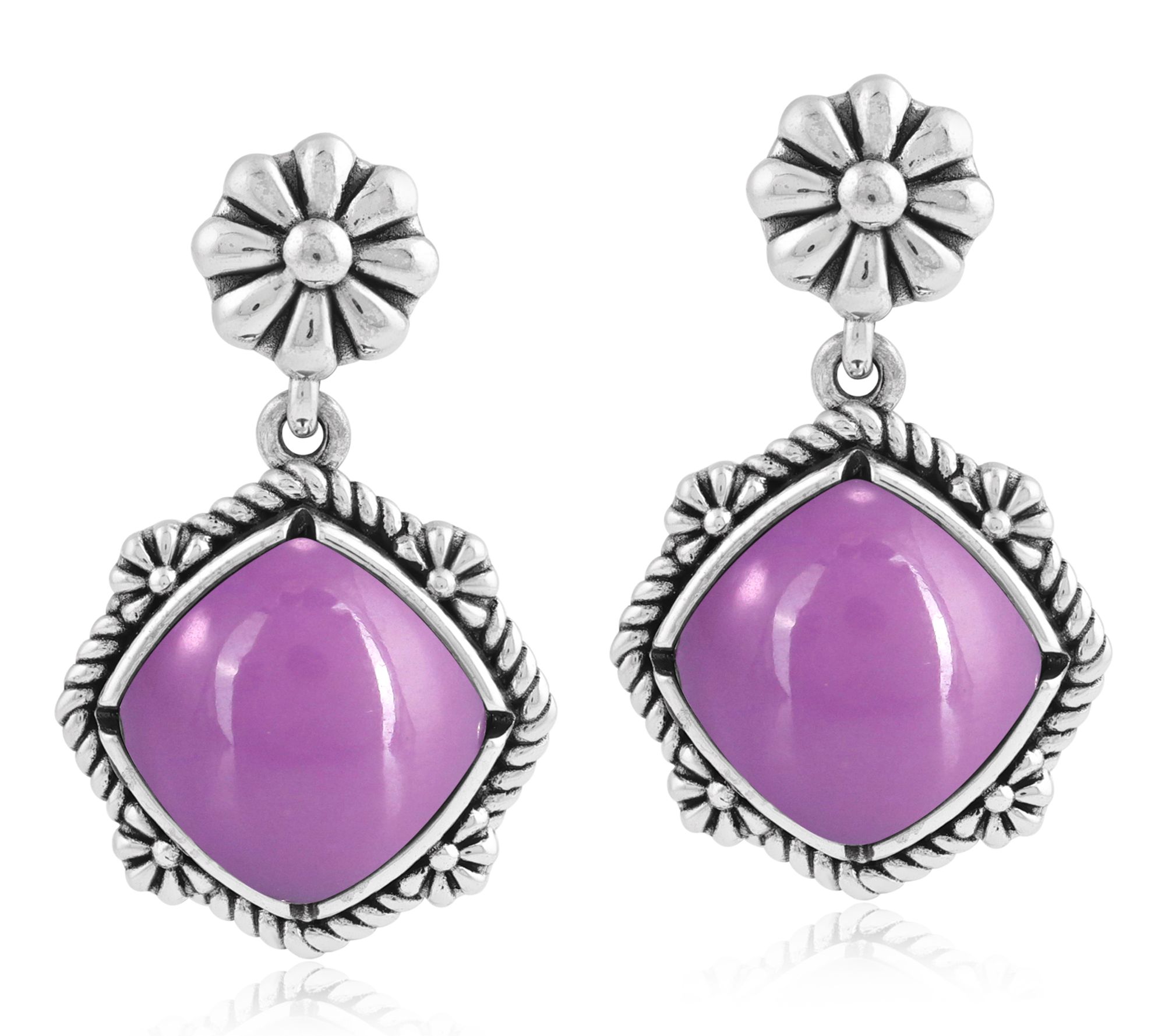 American West Sterling Cushion Cut Gemstone Concha Earrings