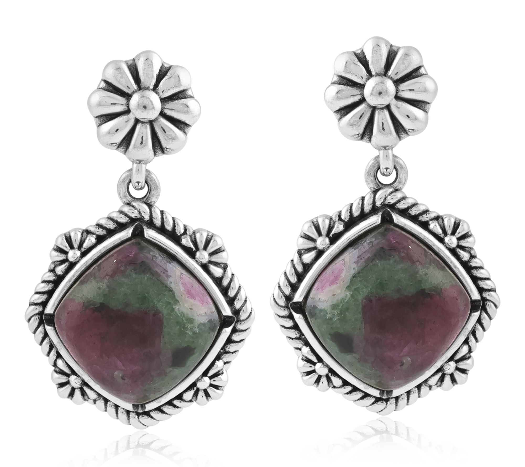 American West Sterling Cushion Cut Gemstone Concha Earrings
