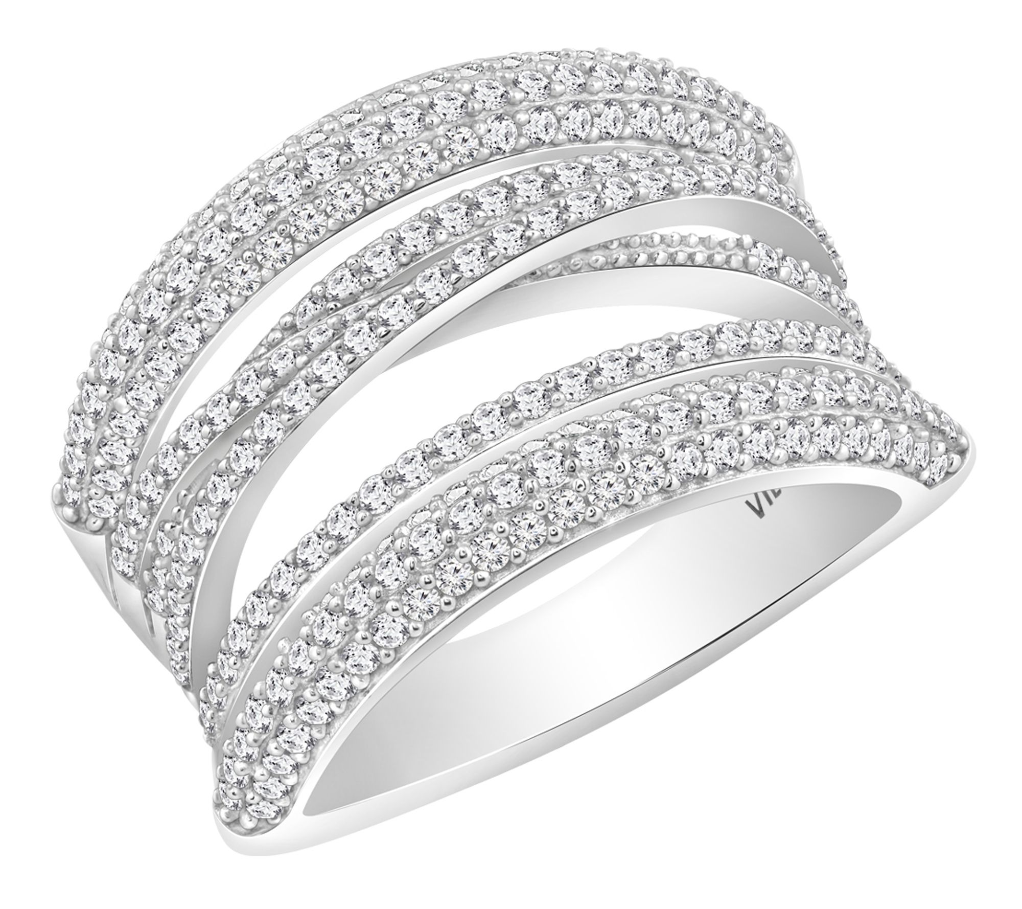 Diamonique Pave Crossover Wide Band Ring, Sterling Silver