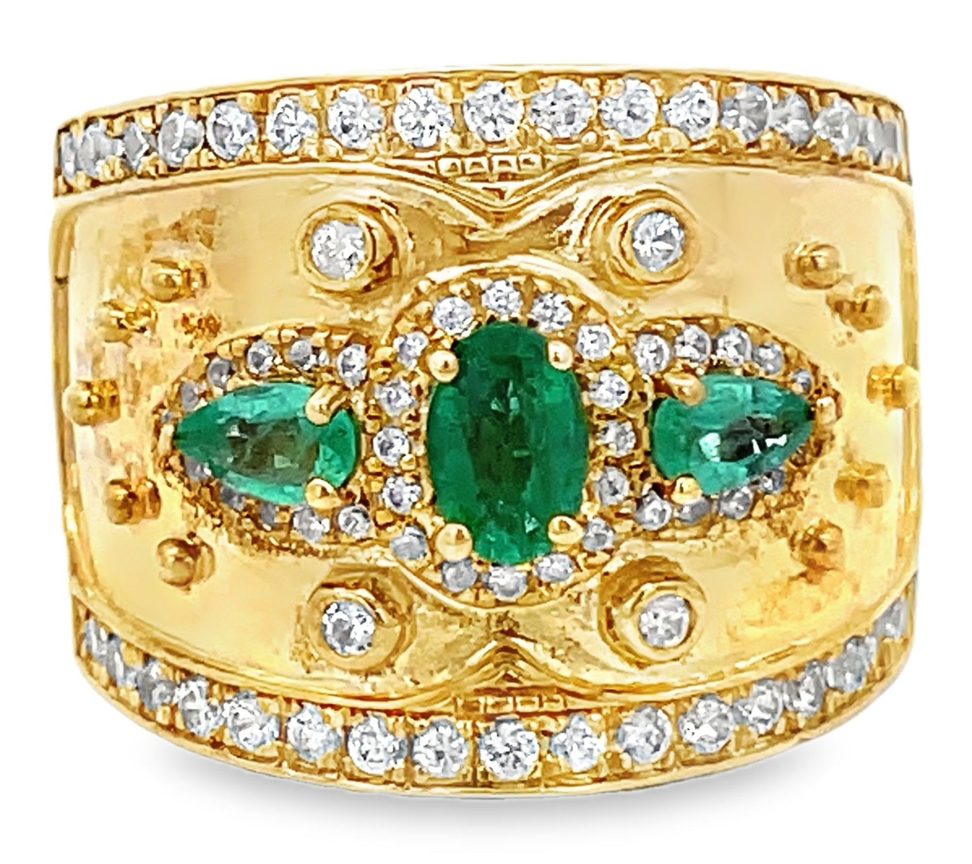 Affinity Gems Emerald & Zircon Etruscan Ring, 14K Plated
