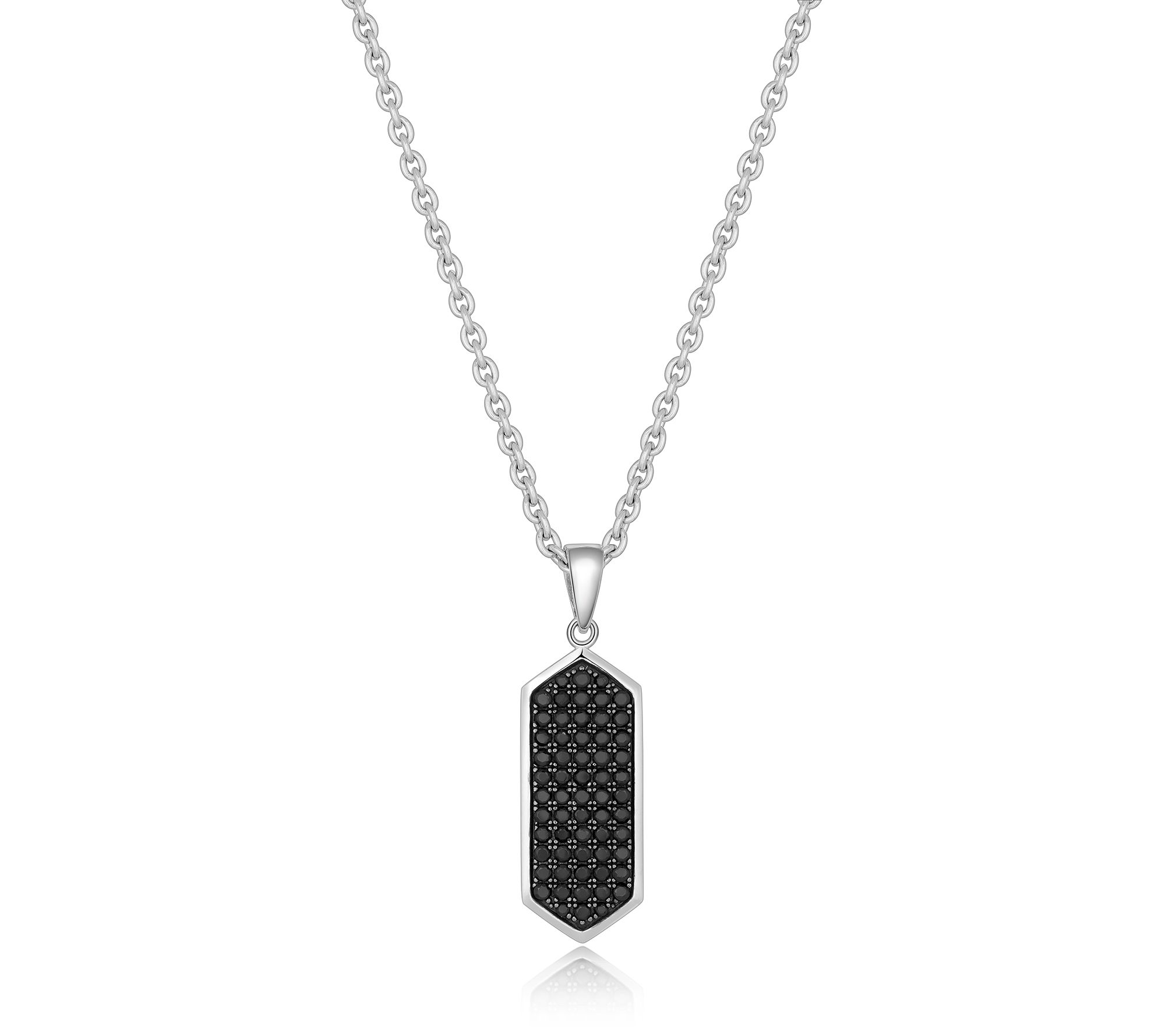 LYNX Men's Sterling Silver Pave Black Spinel Pendant w/ Chain