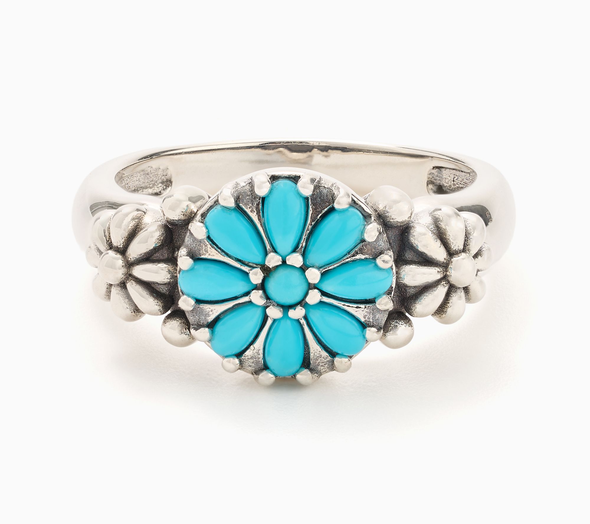 American West Sterling Silver Gemstone Concha Flower Ring - QVC.com