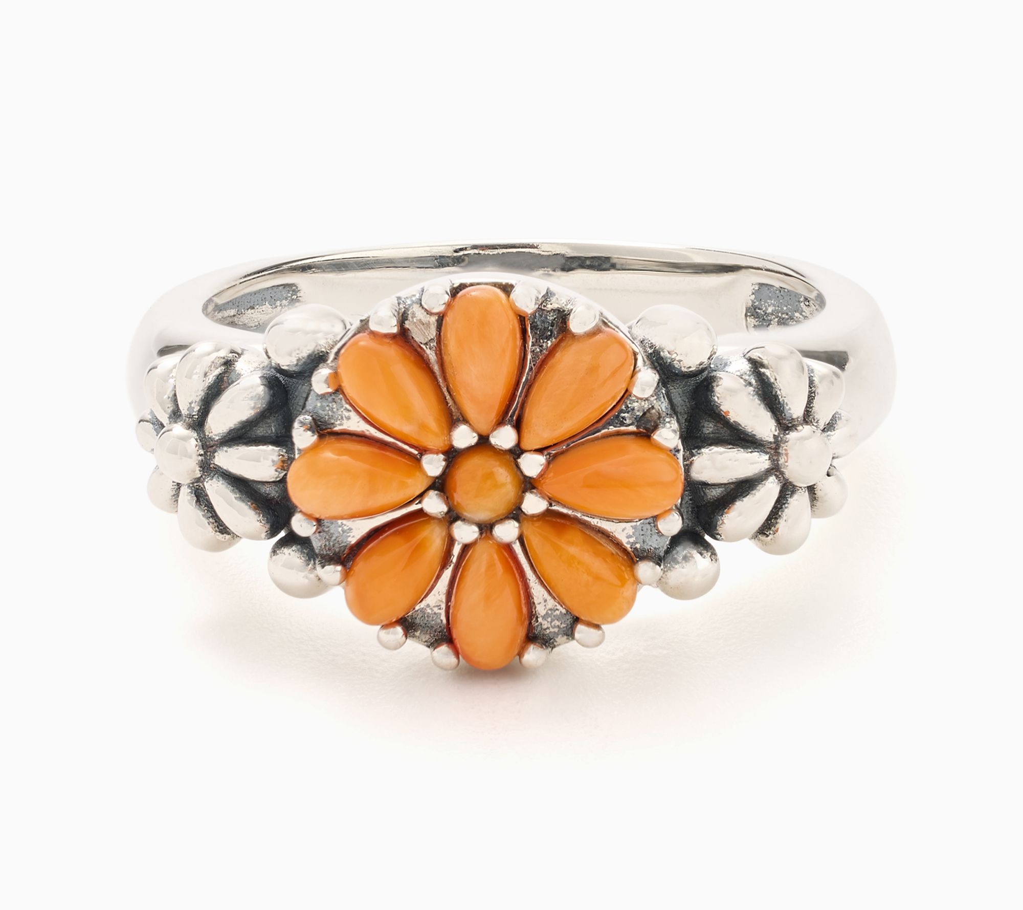 American West Sterling Silver Gemstone Concha Flower Ring