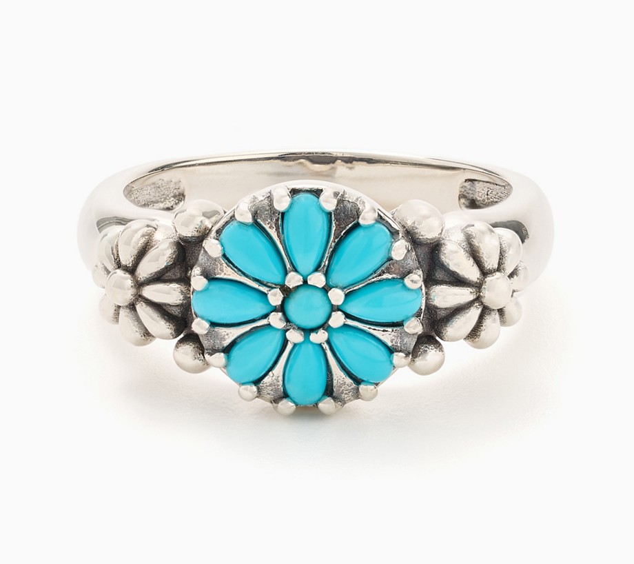 American West Sterling Silver Gemstone Concha Flower Ring