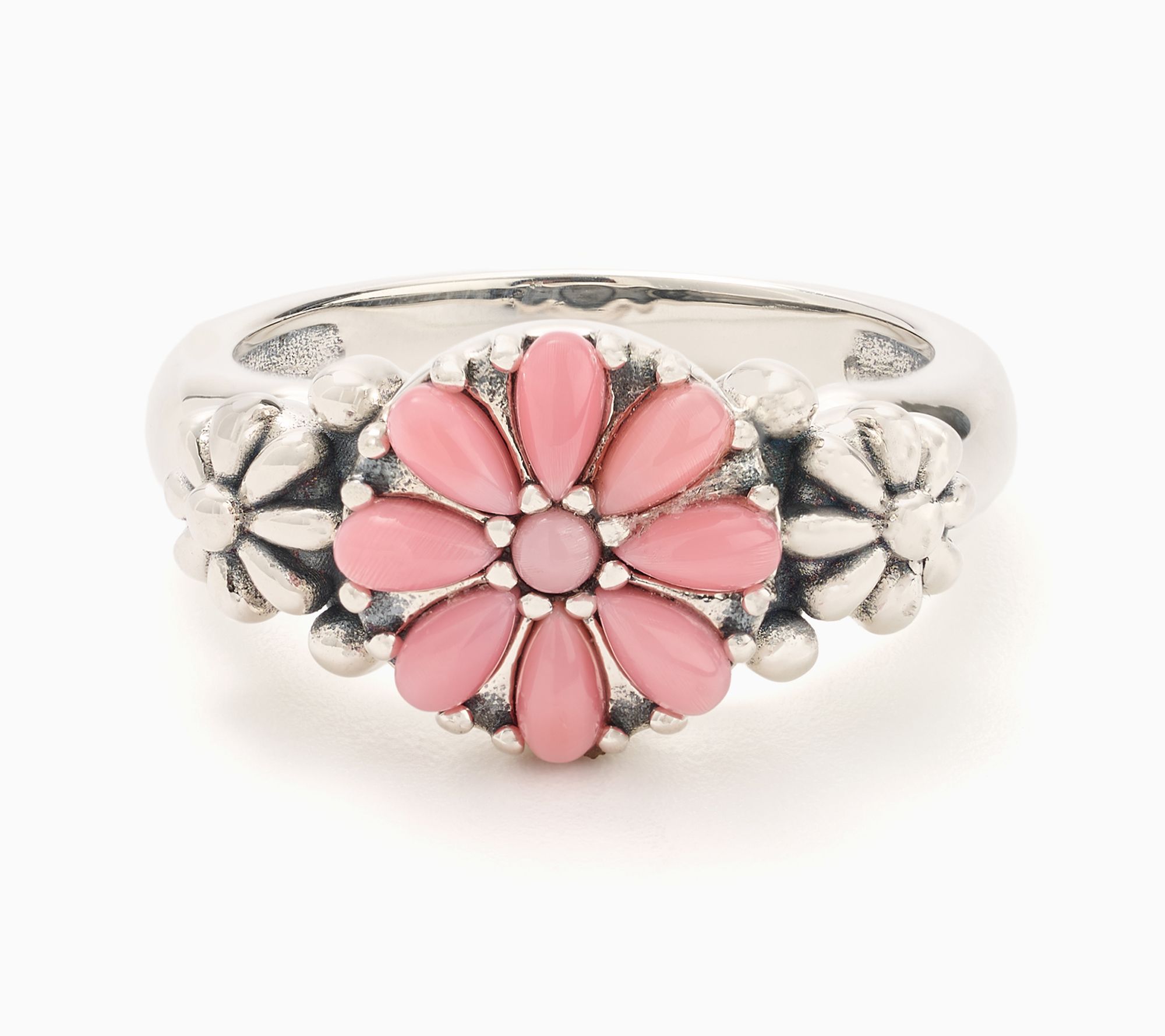 American West Sterling Silver Gemstone Concha Flower Ring
