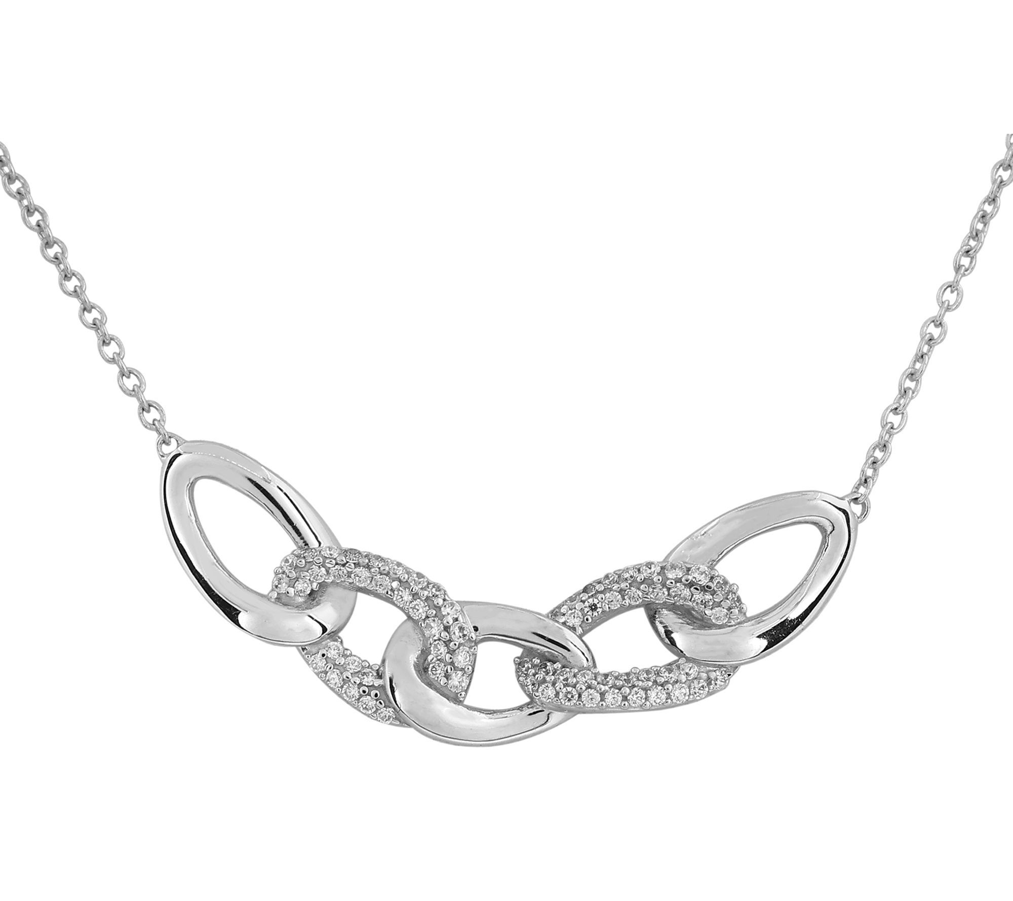 Diamonique Oval Chain Cubic Zirconia Necklace,Sterling