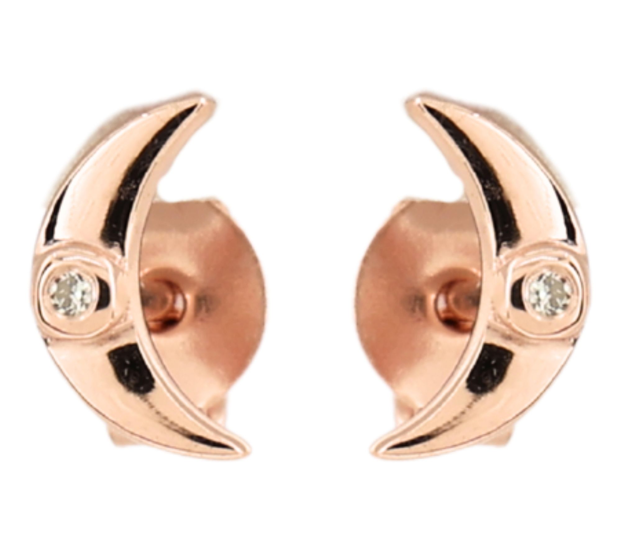 Diamonique Moon Stud Earrings, 14K Gold Plated