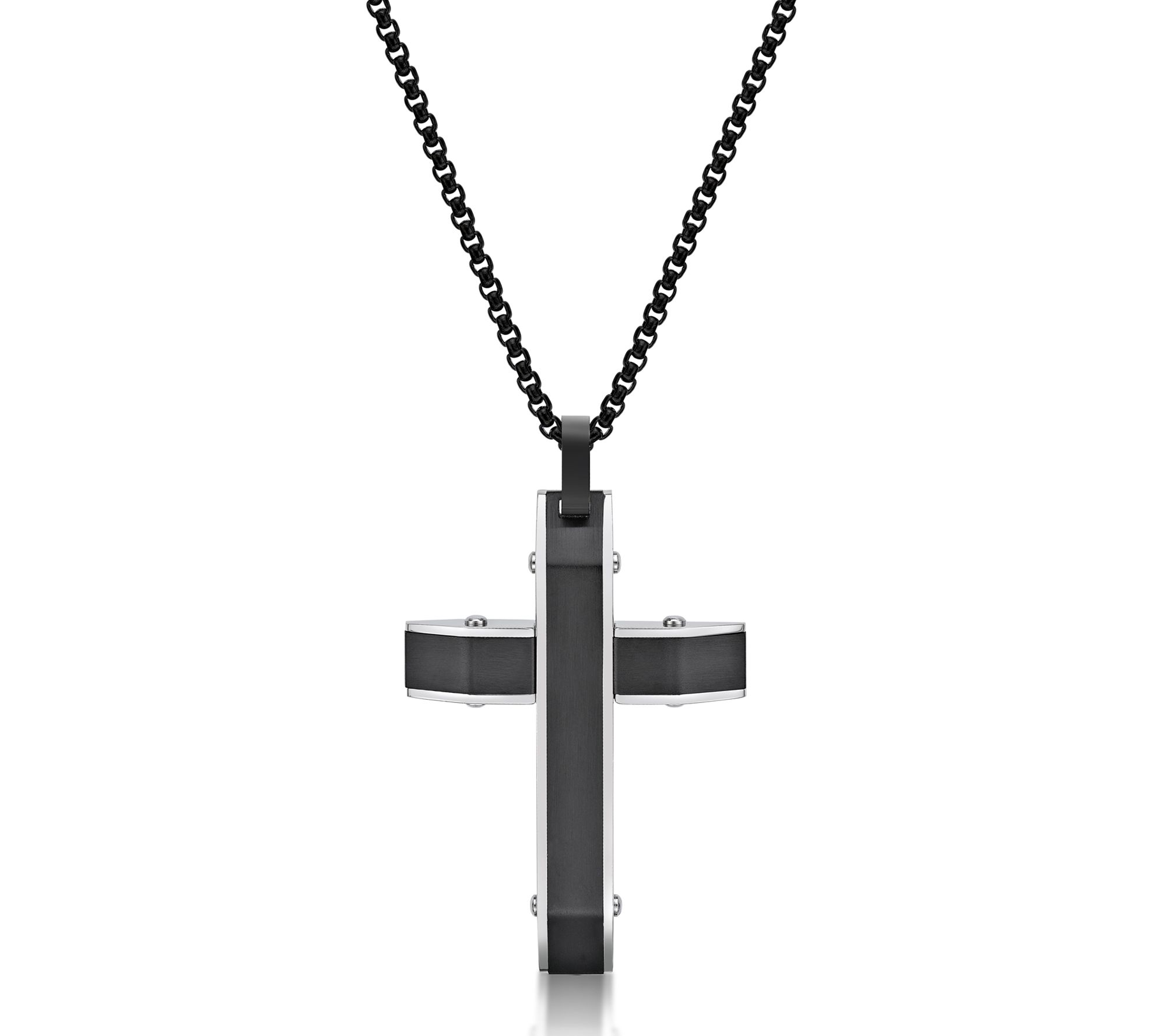 LYNX Men's Stainless Steel Black IP Cross Pendant w/ Chain