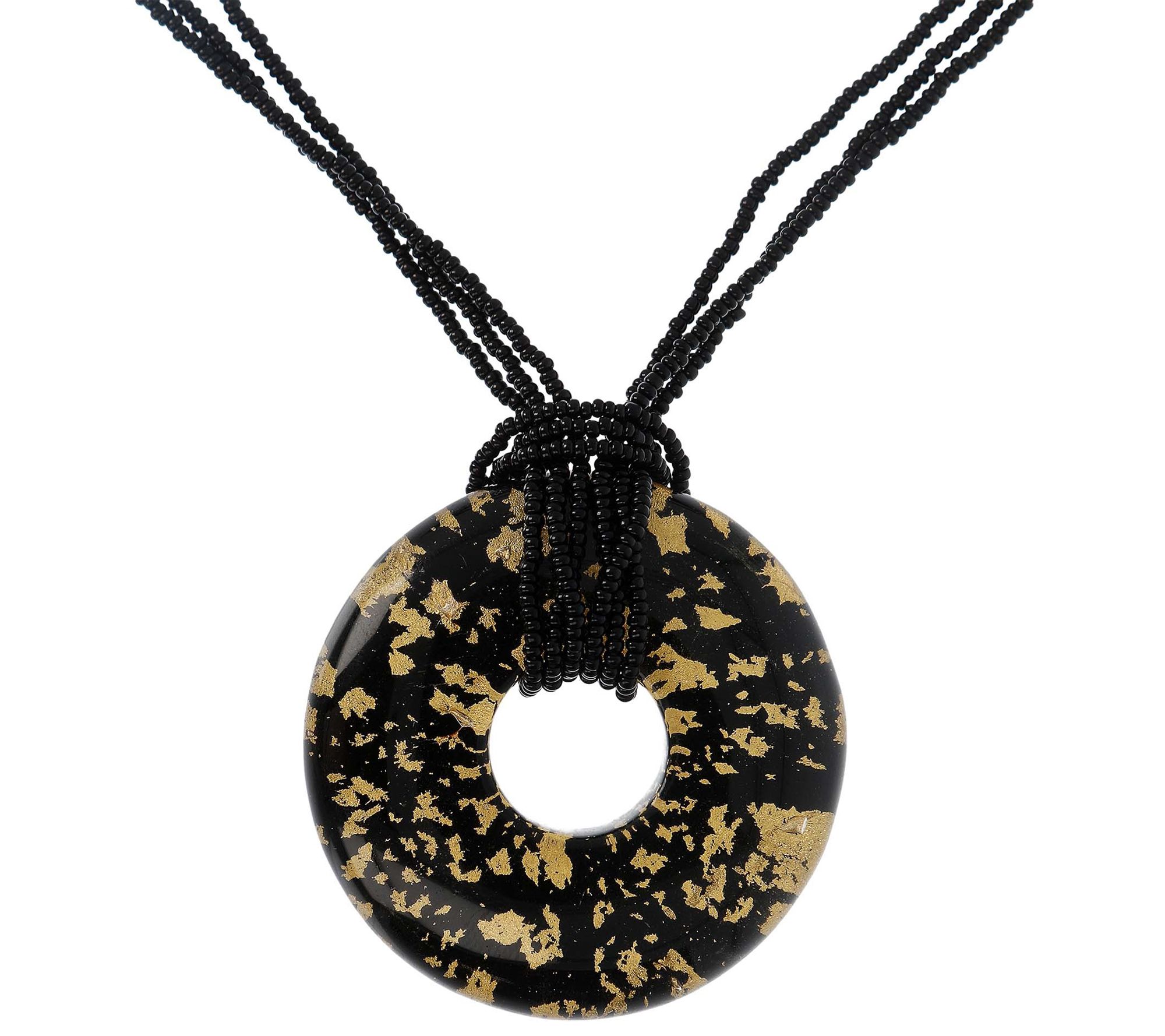 Italian Gold Murano Glass Pendant with Bead Chain