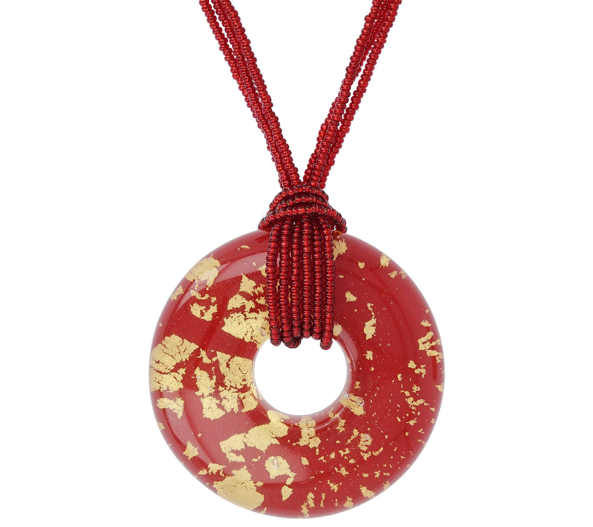 Italian Gold Murano Glass Pendant with Bead Chain