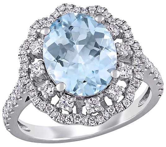 Bellini 2.75 cttw Aquamarine & 7/10 cttw Diamond Halo Ring