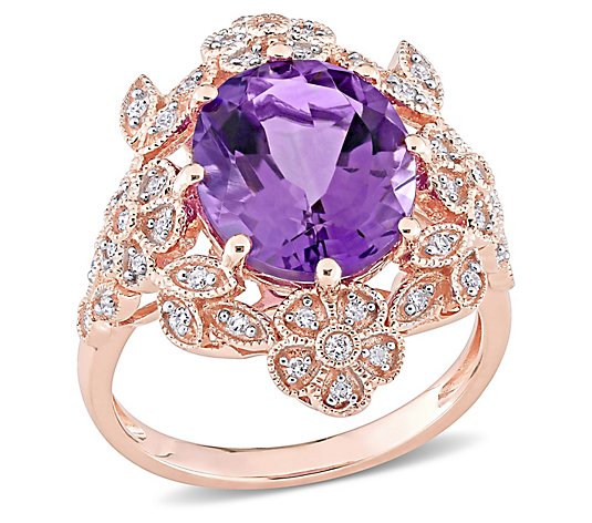 Bellini 4.00cttw Amethyst & 1/5cttw Diamond Vintage-Style Ring