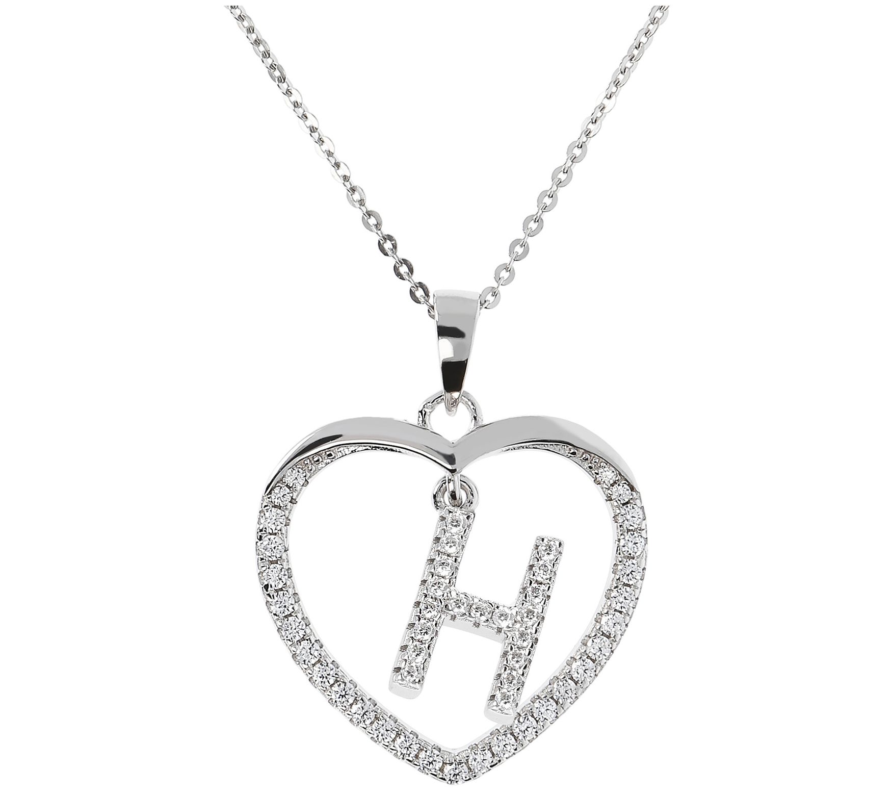 Diamonique Sterling Silver Initial Heart Pendant w/ Chain