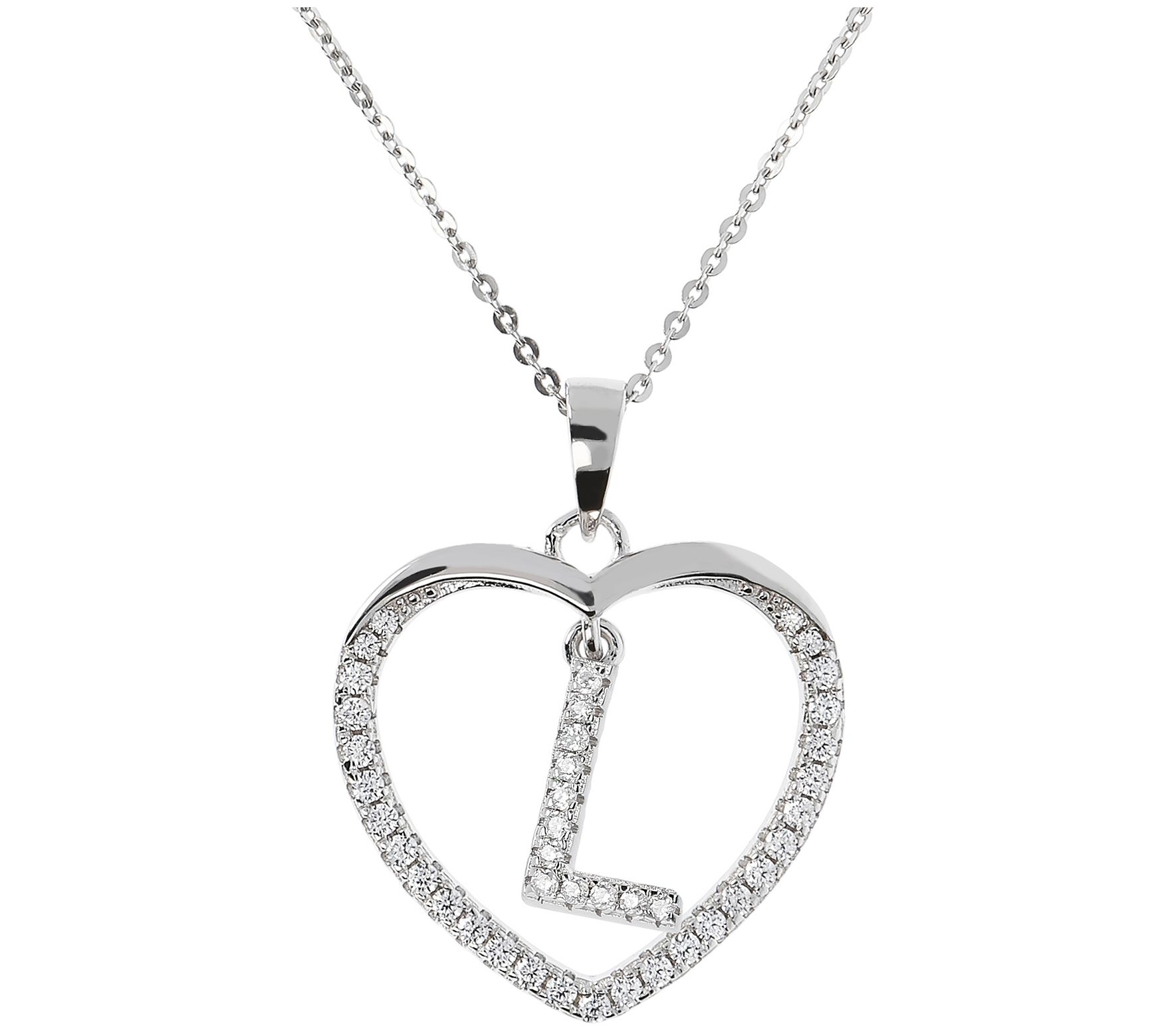 Diamonique Sterling Silver Initial Heart Pendant w/ Chain