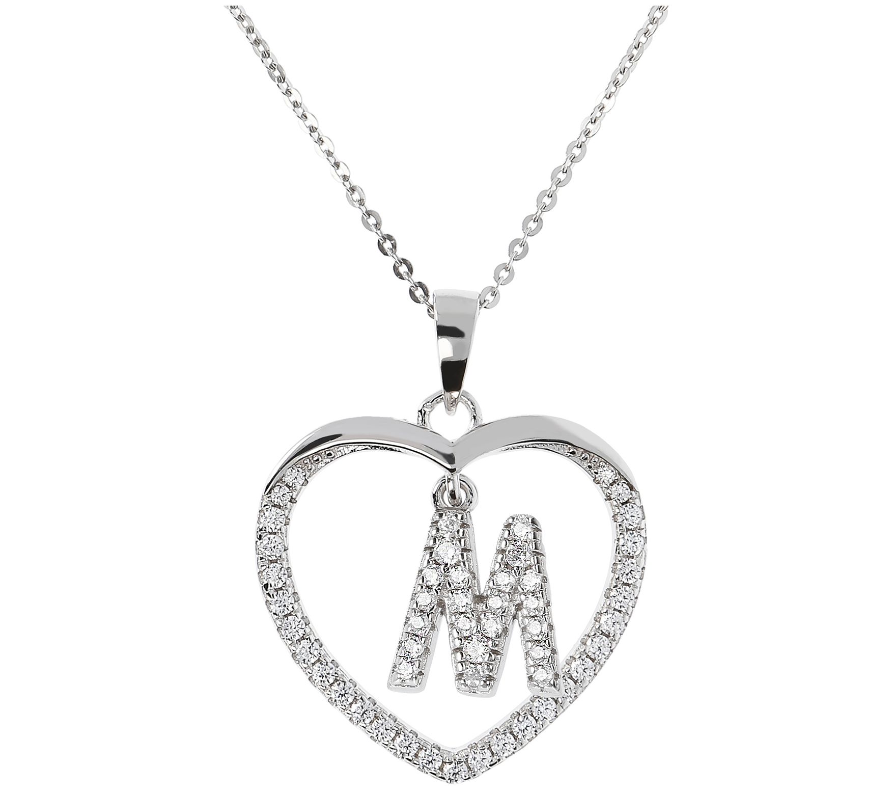 Diamonique Sterling Silver Initial Heart Pendant w/ Chain