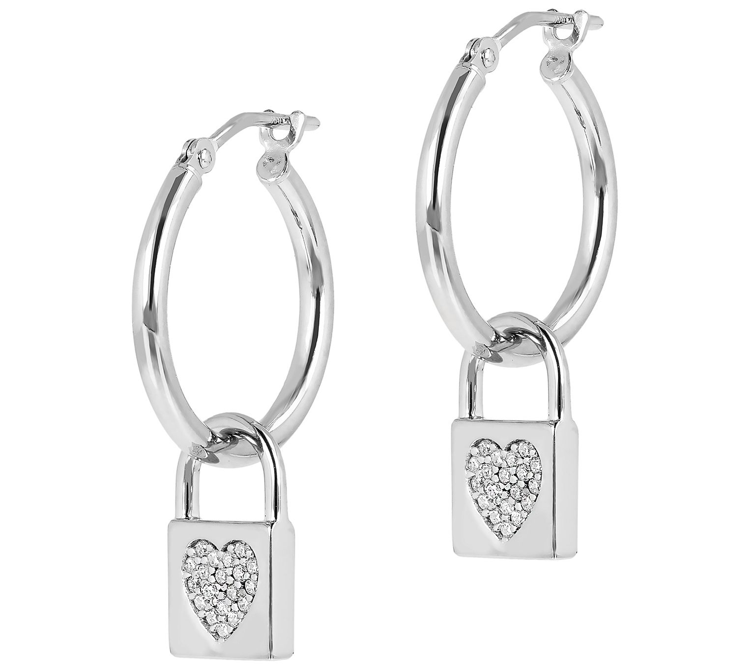 Diamonique 0.15 cttw Lock Charm Hoop Earr ings,Sterling