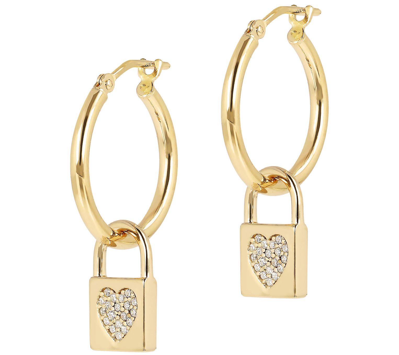 Diamonique 0.15 cttw Lock Charm Hoop Earr ings,Sterling