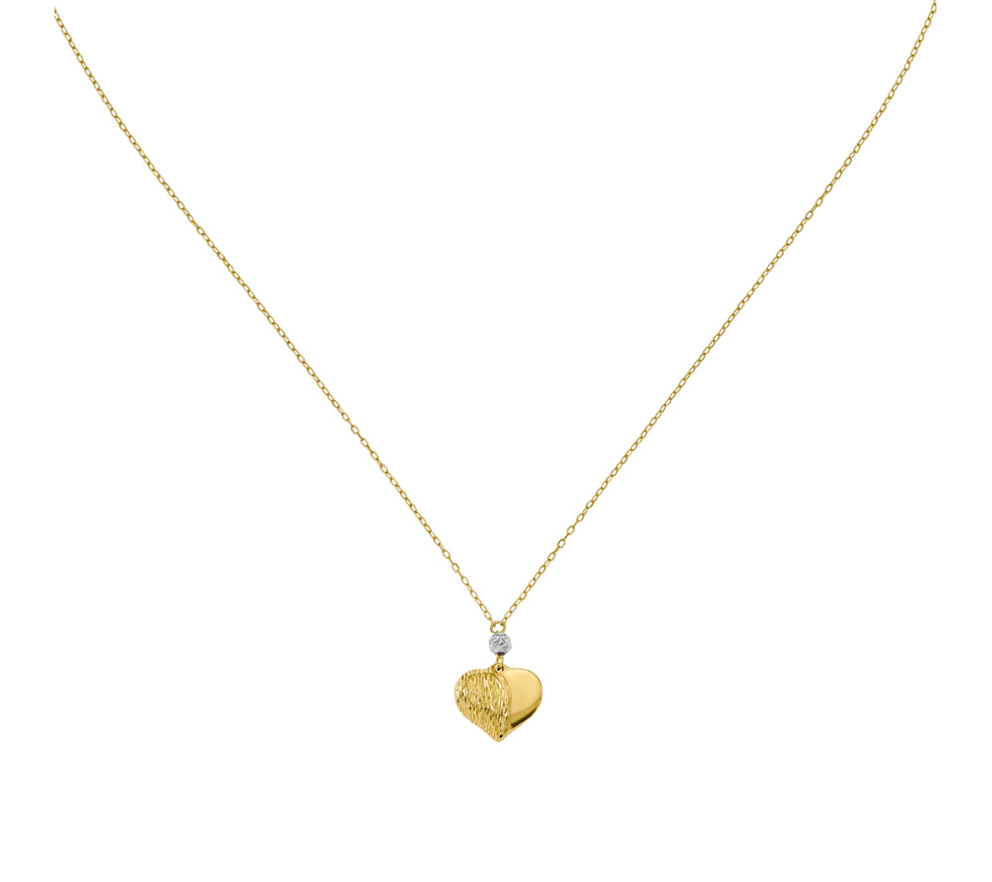 14K Gold Two-Tone Puffed Heart Necklace, 1.2g - QVC.com