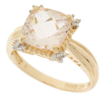 2.20 ct tw Cushion Cut Morganite and Diamond Accent Ring, 14K - QVC.com