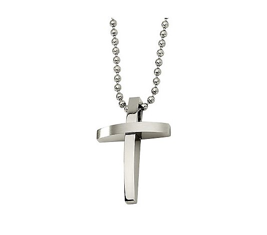 Stainless Steel Brushed Cross Pendant w/ 18" Bead Chain