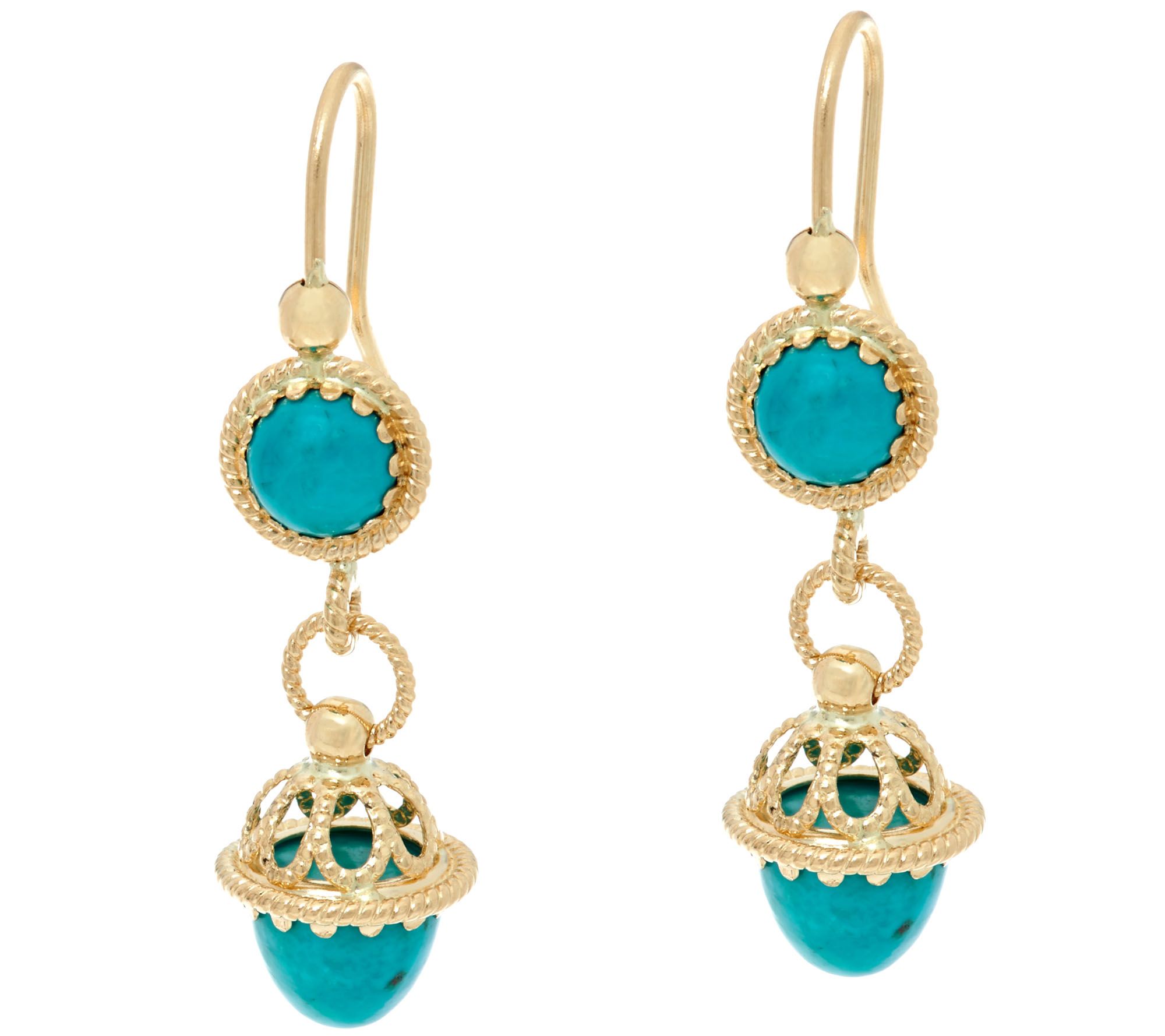 Italian Gold Turquoise Drop Earrings 14K Gold - Page 1 — QVC.com