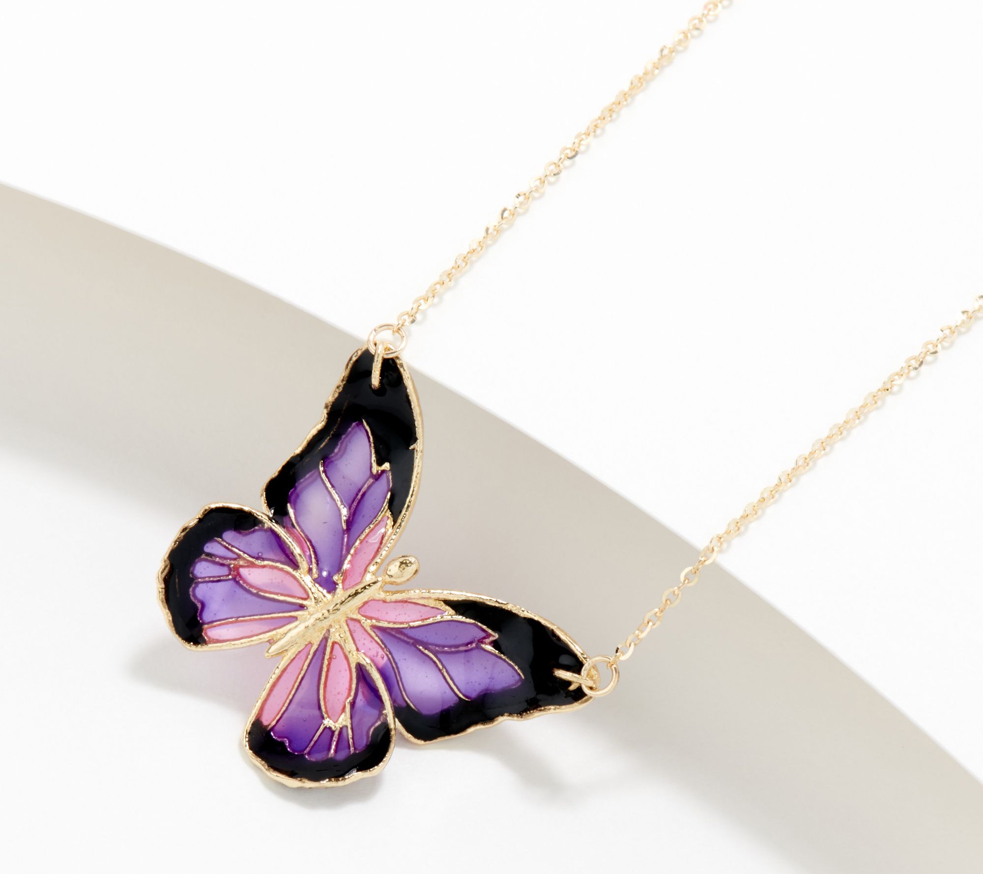 14k Yellow Gold Small Stained Glass Blue Red Butterfly Pendant Charm Necklace Insect Fine Jewelry Gifts For Women For Her 