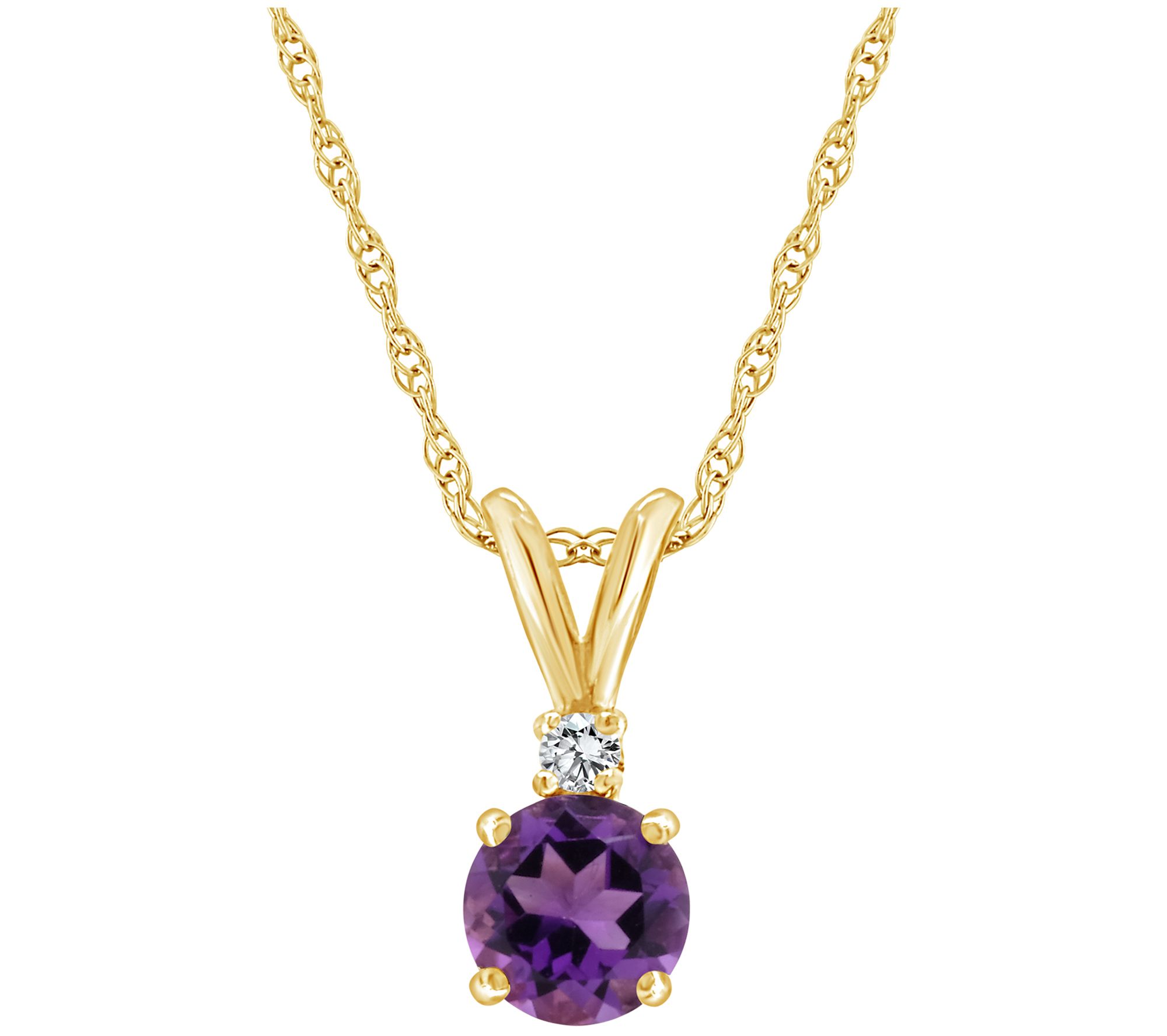 14K Gold 0.45 cttw Amethyst & Diamond Accent Pe ndant w/ Chain
