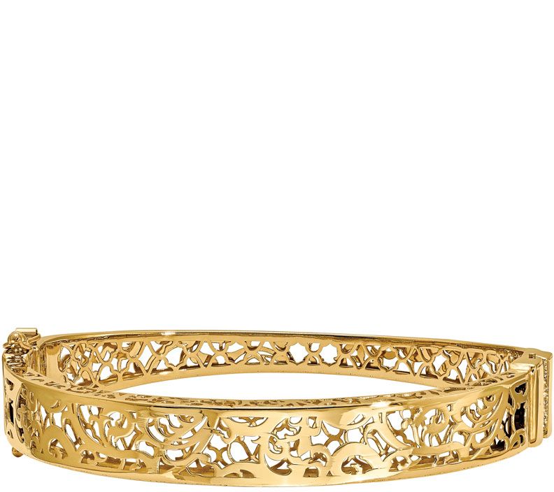 14K Swirl Cutout Hinged Bangle, 13.6g - QVC.com