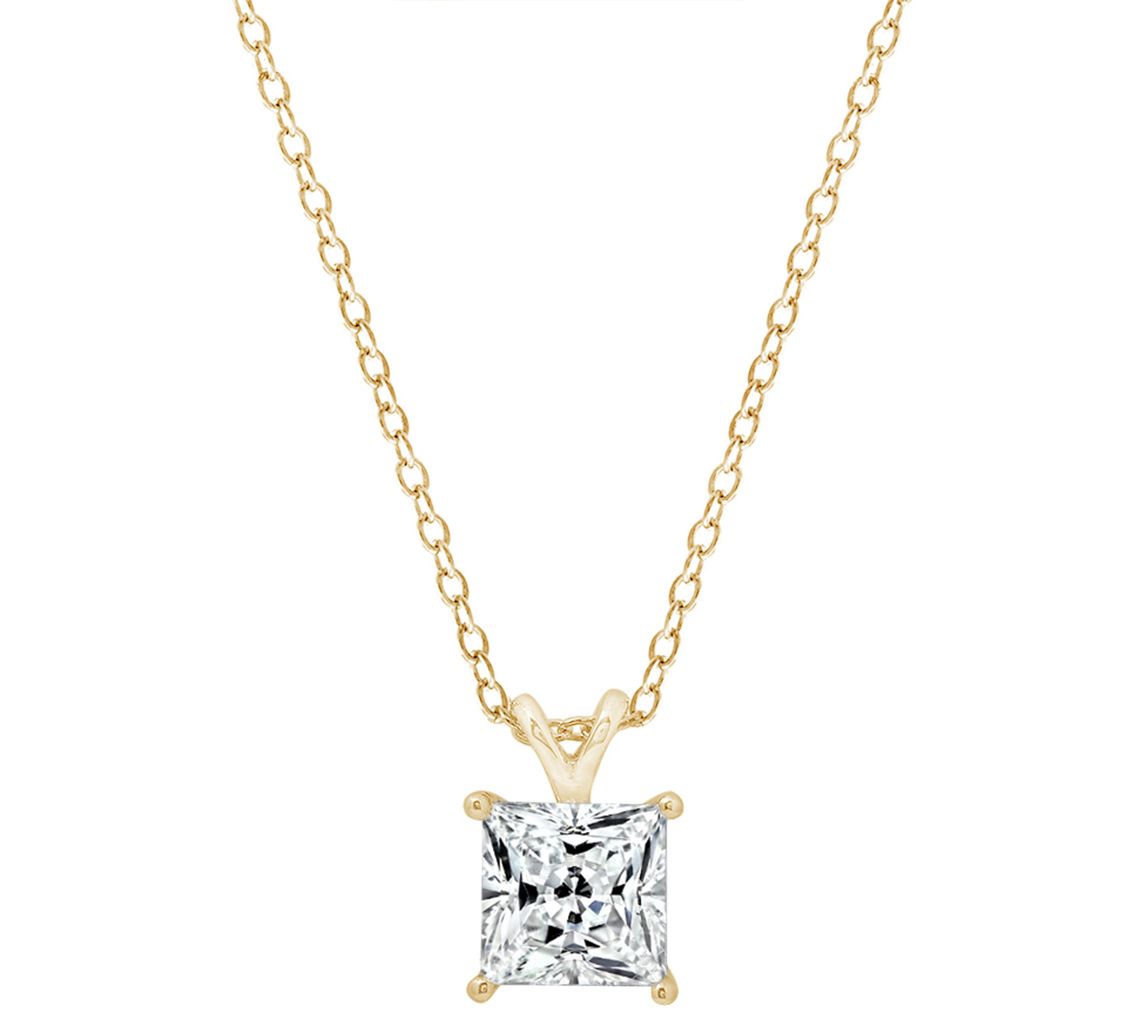 Diamonique Sterling 2.00 cttw Princess-Cut Solitare Necklace