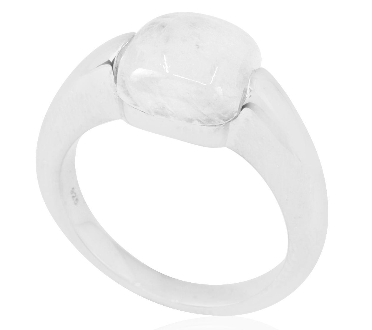 Sterling Silver Cushion Cut Rainbow Moonstone Ring