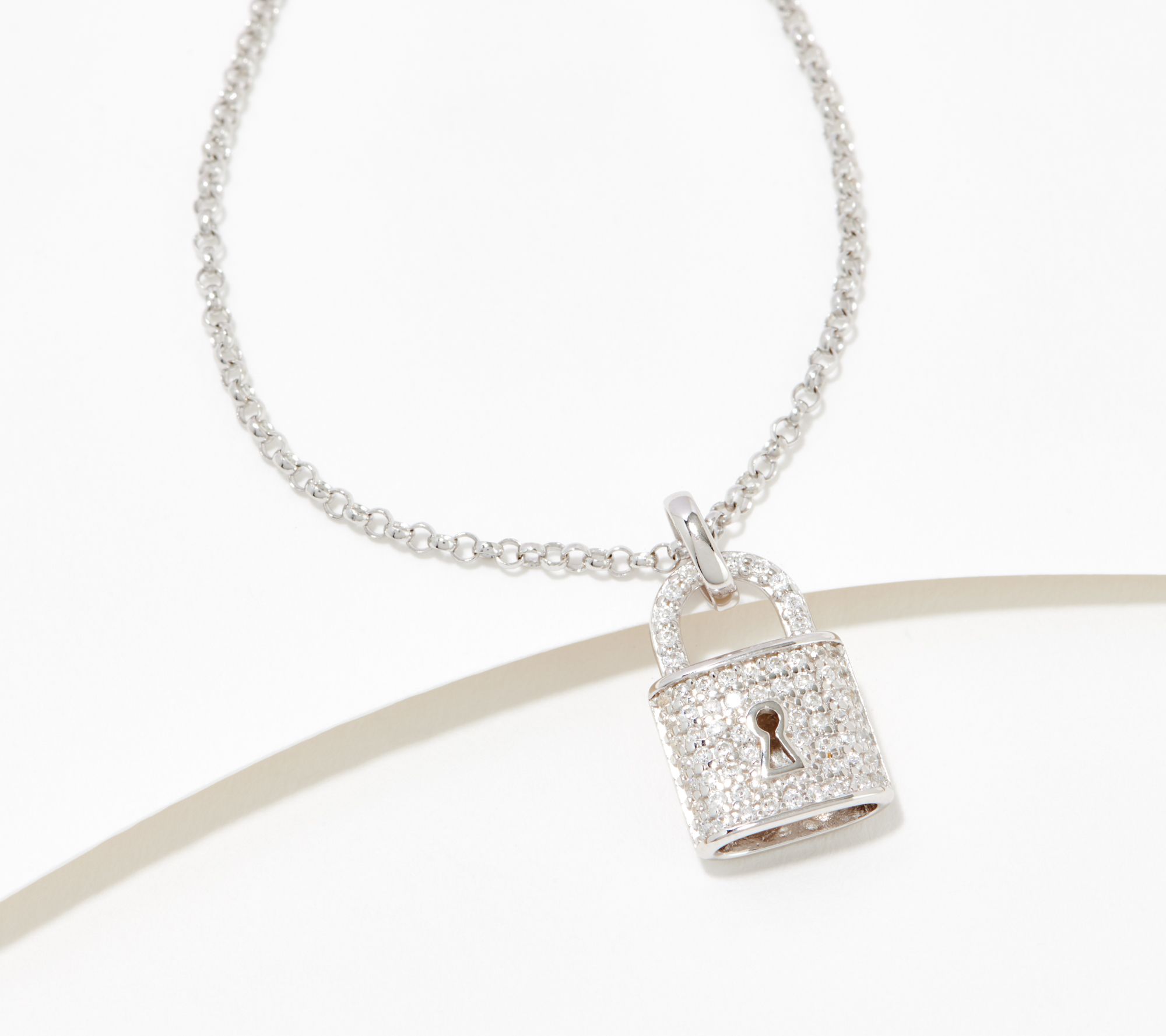 Clear CZ Padlock Necklace | Silver Plated Chain Pendant | Light Years
