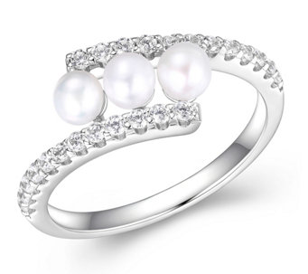 Diamonique Cultured Pearl Bypass Ring, Platinum Clad