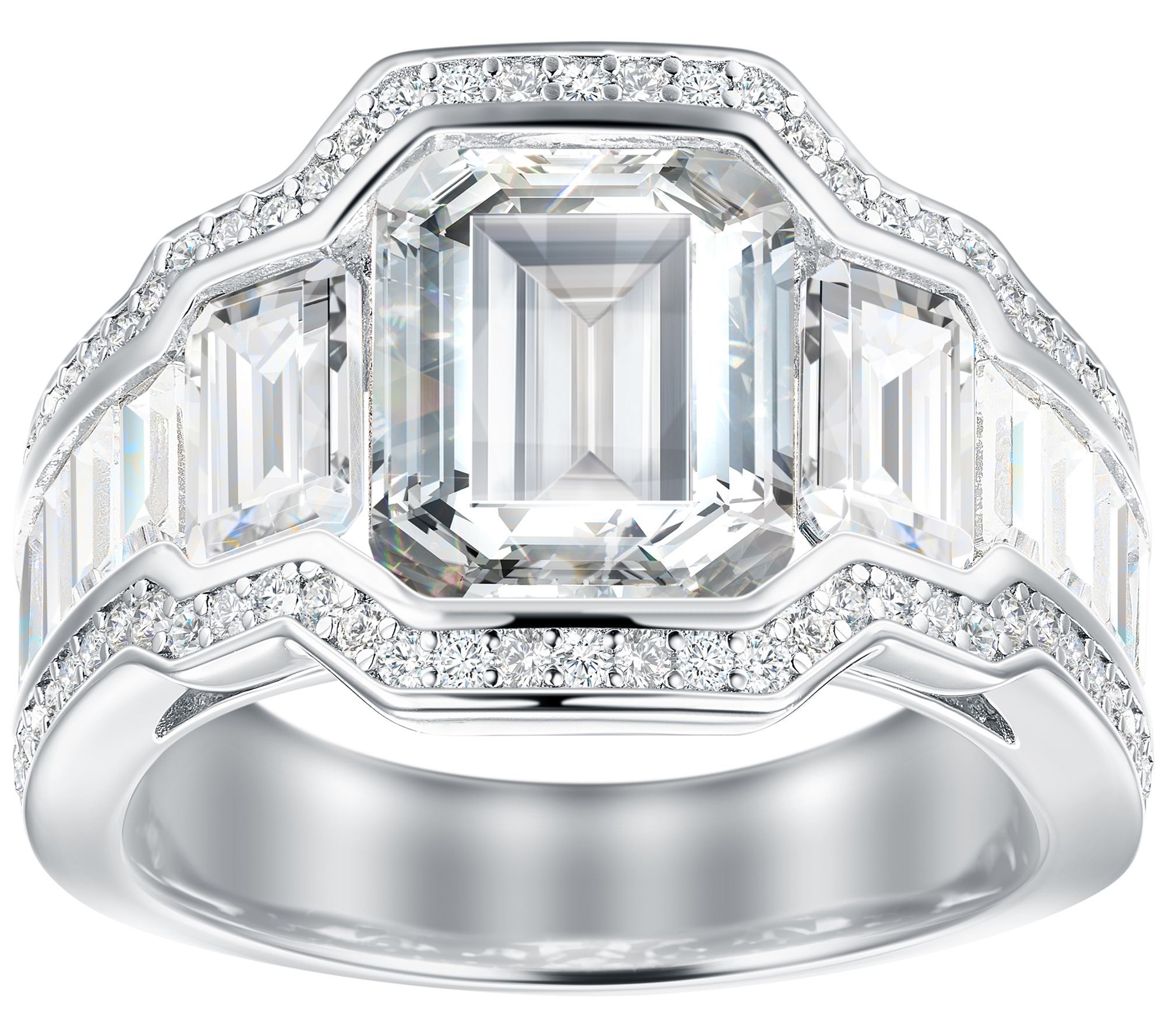 Diamonique 10.20 cttw Emerald-Cut Ring, Sterling Silver - QVC.com