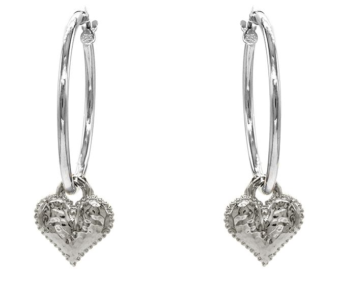 Or Paz Two-Tone Sterling Silver Heart Charm Hoo p Earrings