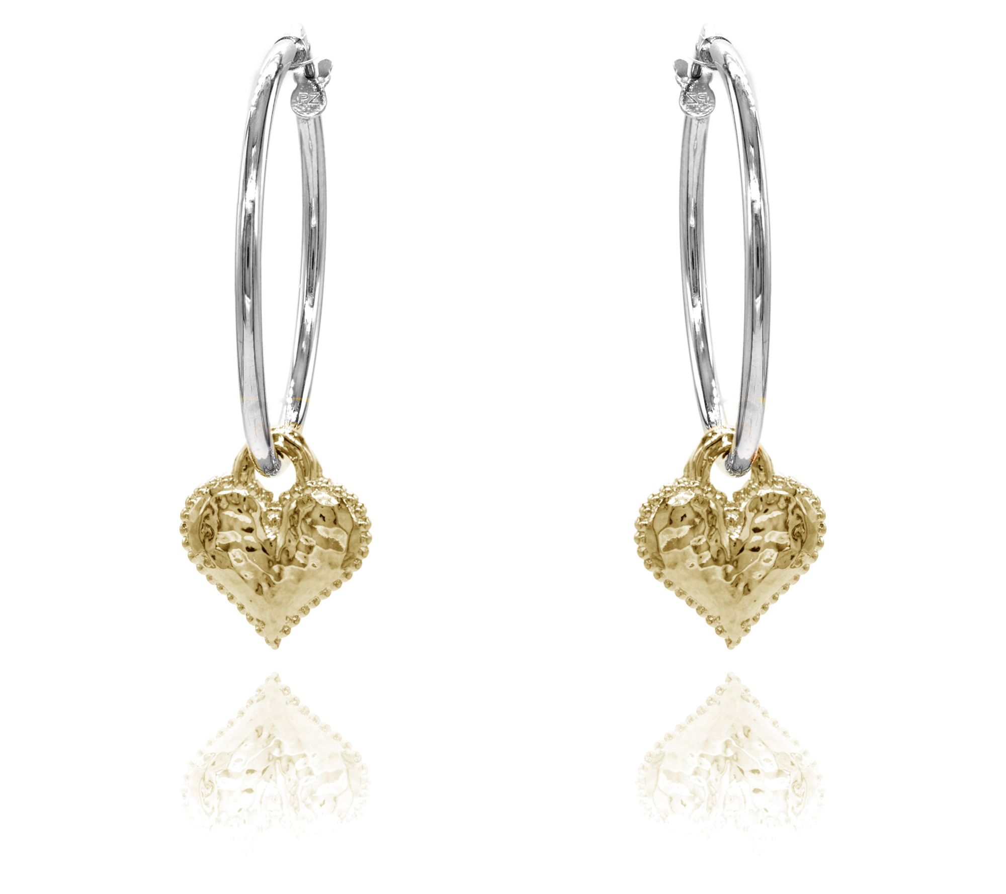 Or Paz Two-Tone Sterling Silver Heart Charm Hoo p Earrings