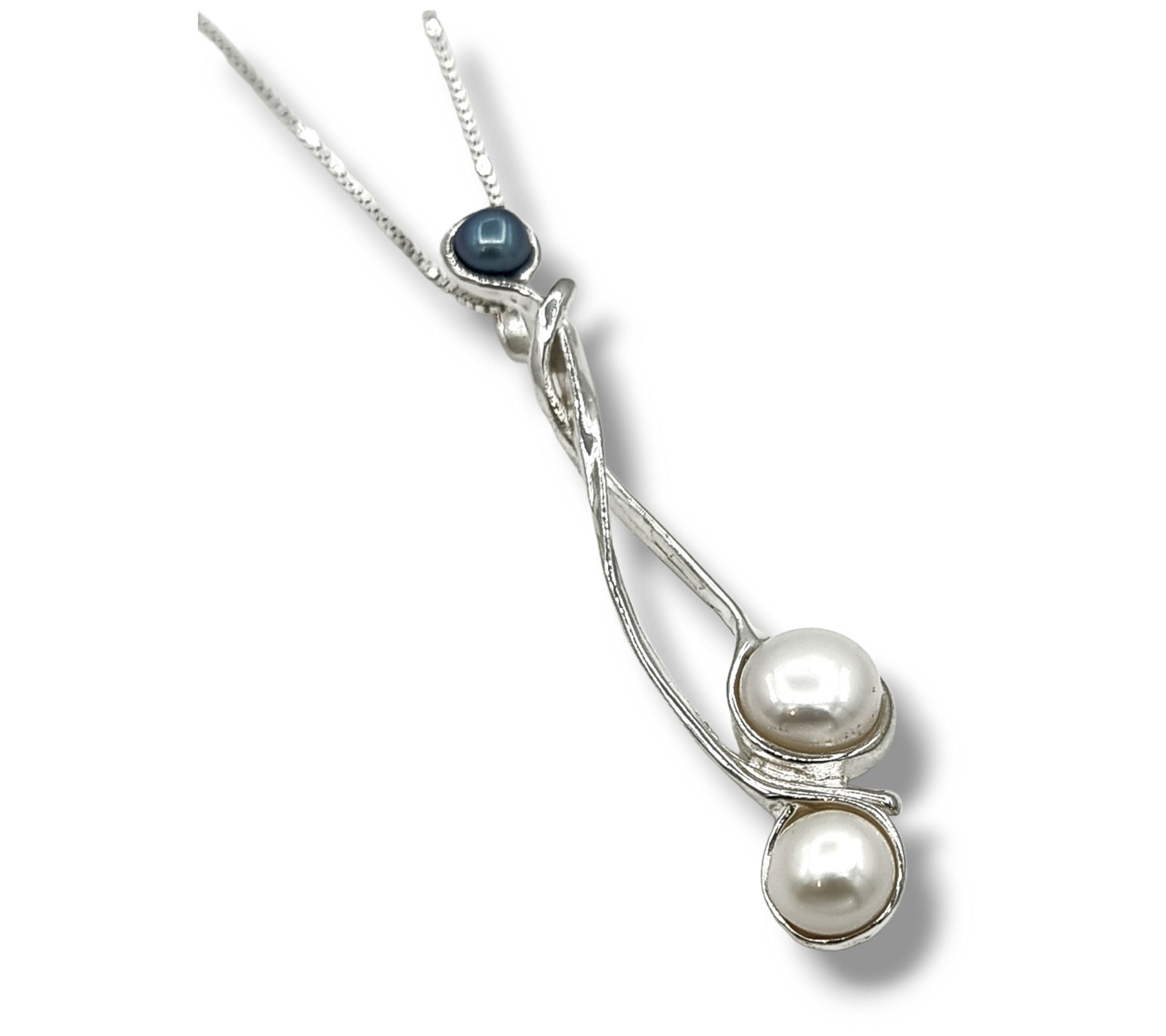 Hagit Sterling Elongated Cultured Pearl Pendant  w/ Chain