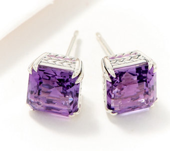 JAI Sterling Silver Asscher Cut Gemstone Stud Earrings