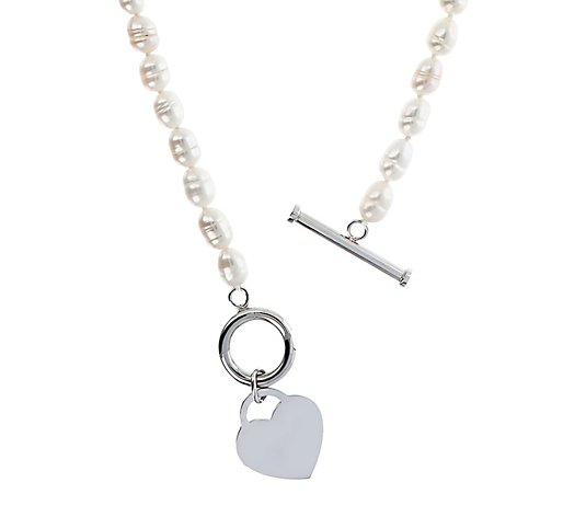 Honora Cultured Pearl Heart Charm 18" Toggle Necklace