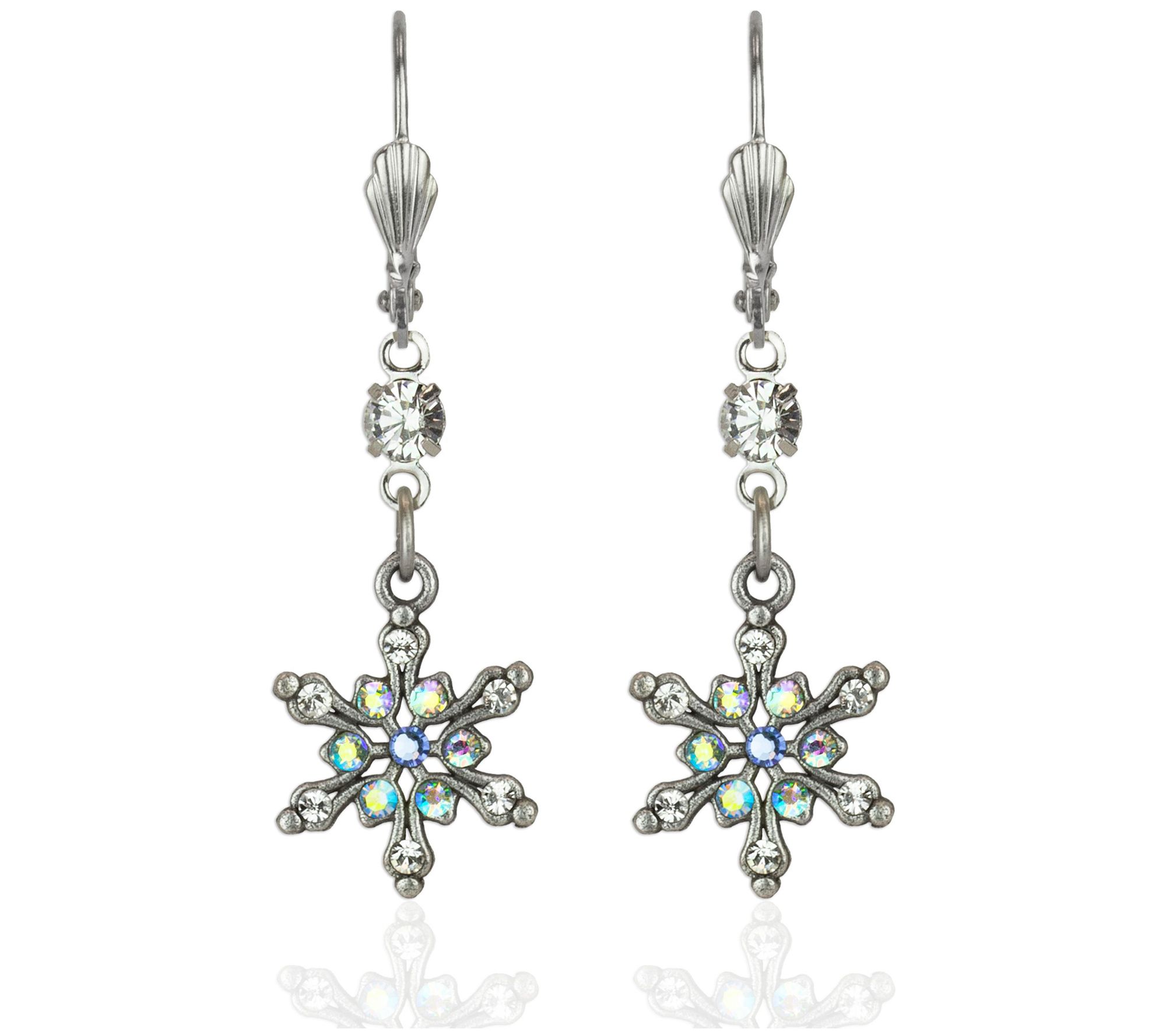Anne Koplik Iridescent Ice Snowflake Dangle Earrings