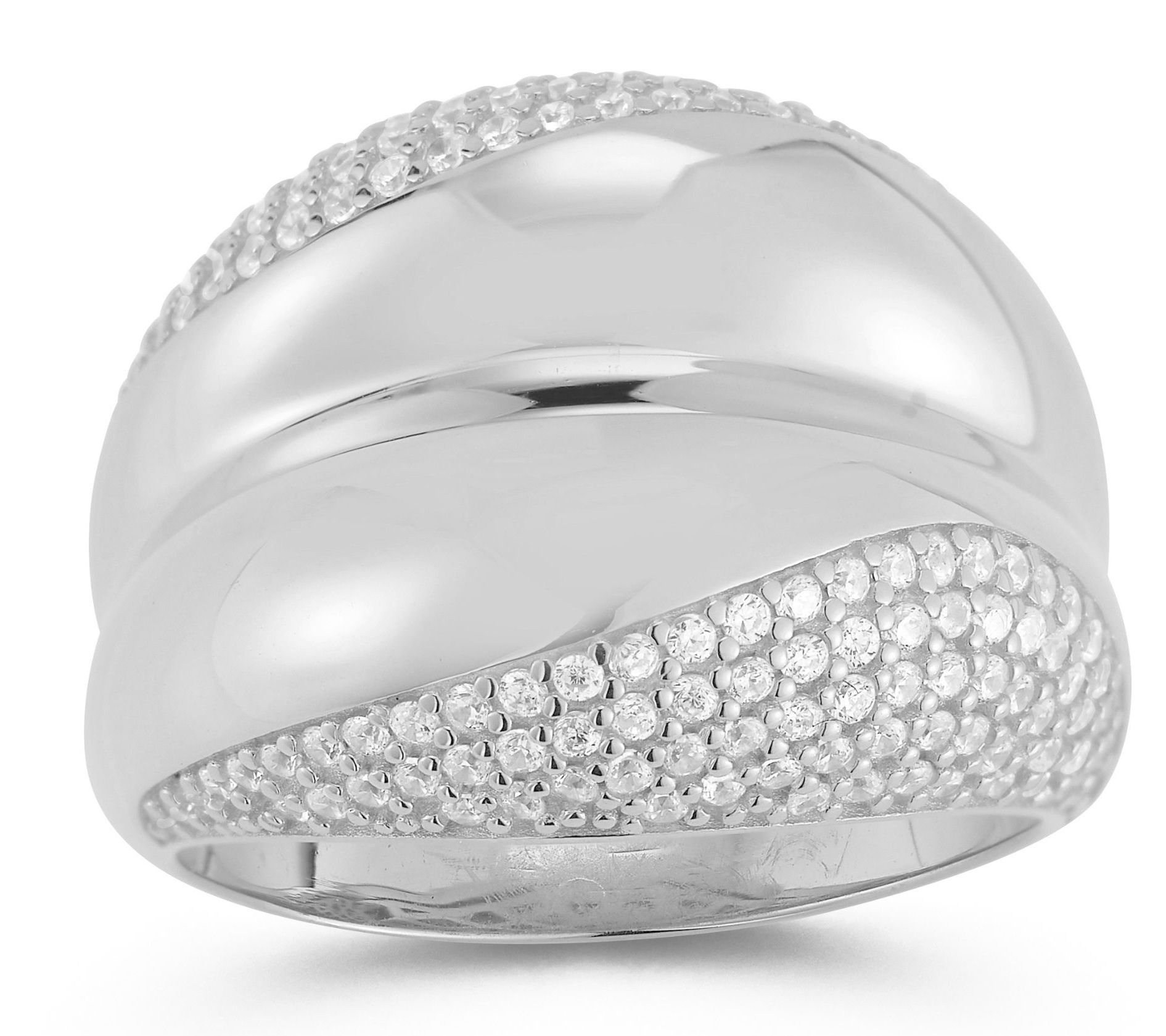 Sterlina Silver CZ Bold Concave Dome Ring, Sterling
