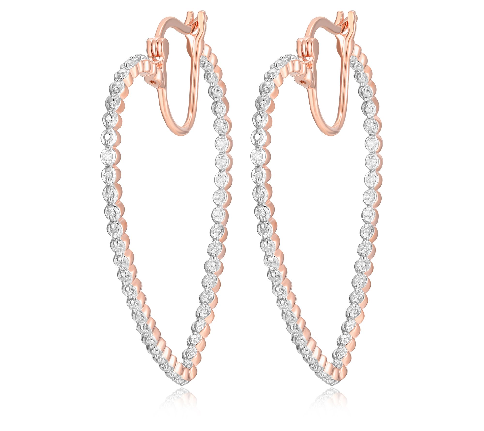 14K Rose Gold Plated Diamond Heart Hoop Earrings