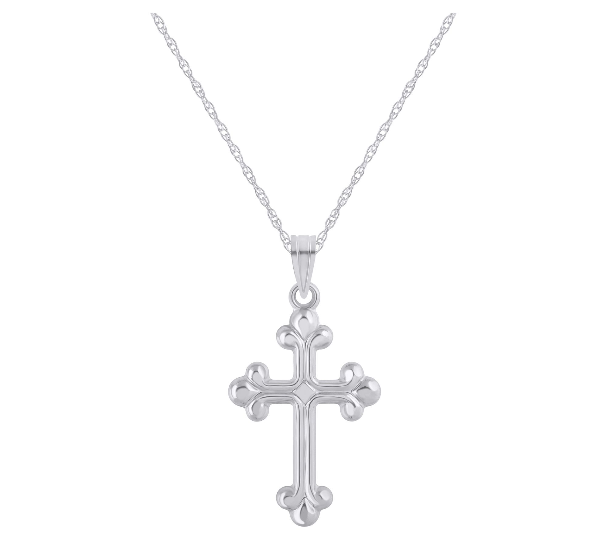 14K Gold Fleur De Lis Cross Pendant w/ Chain