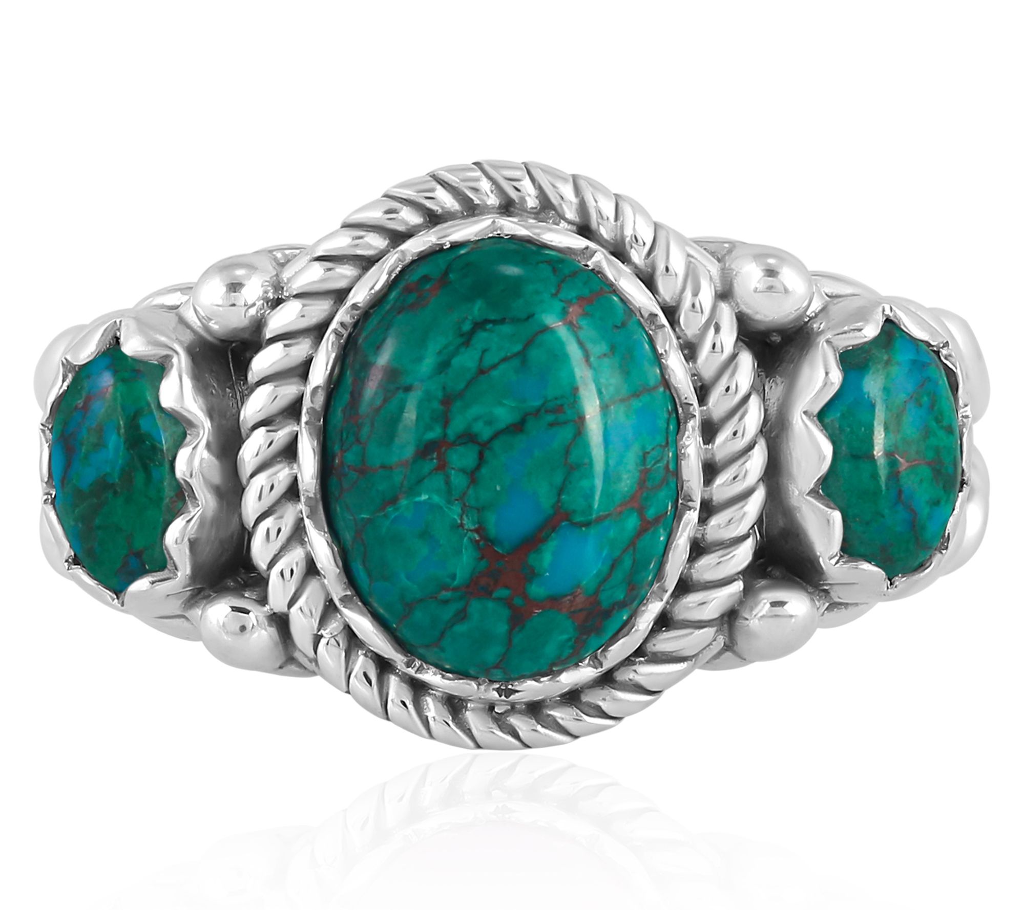 American West Sterling Silver Gemstone 3-StoneRope Ring