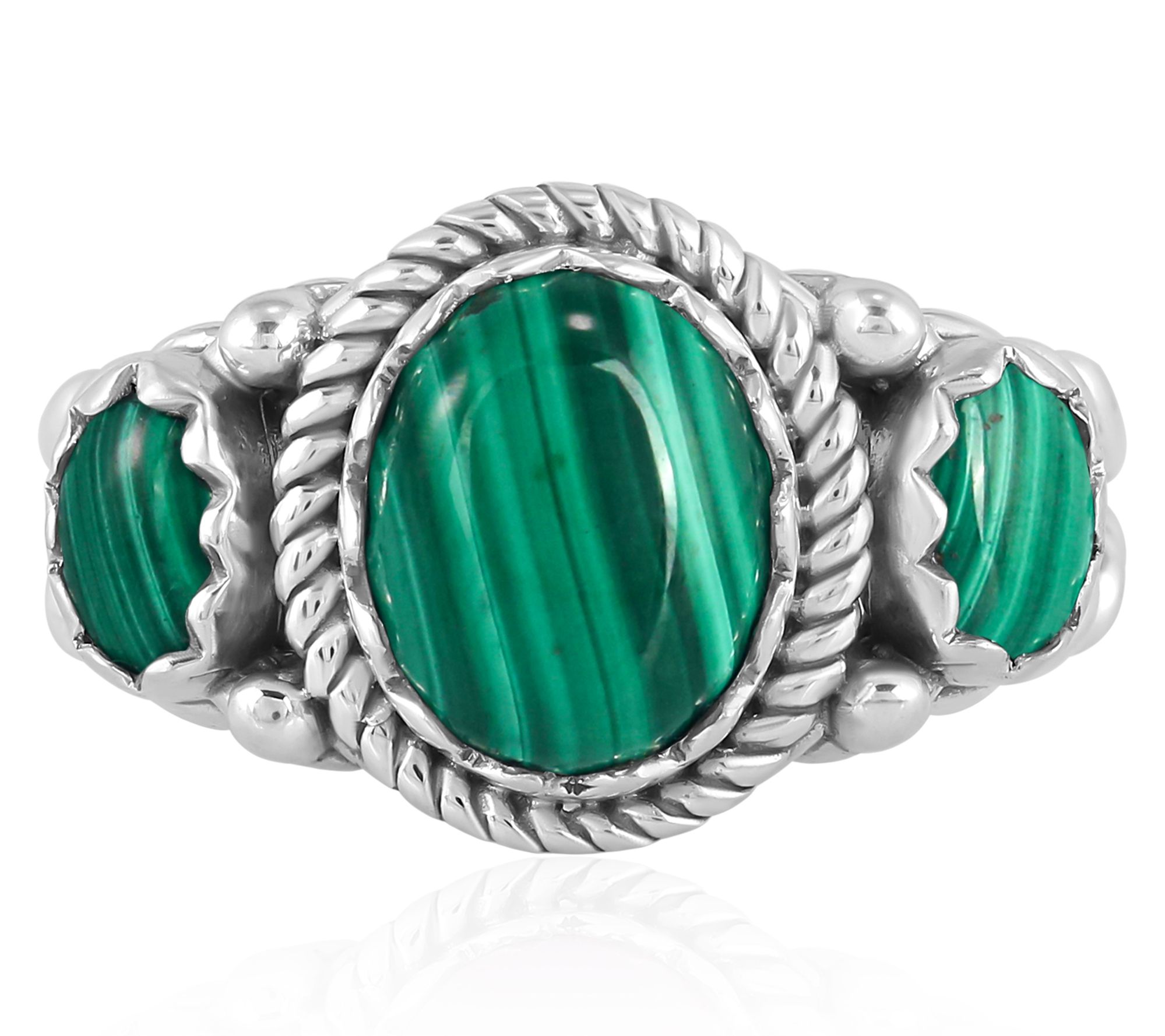 American West Sterling Silver Gemstone 3-StoneRope Ring