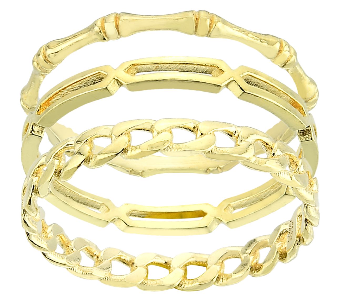 Silver Style Polished Set of 3 Stackable Band R ings, Sterling