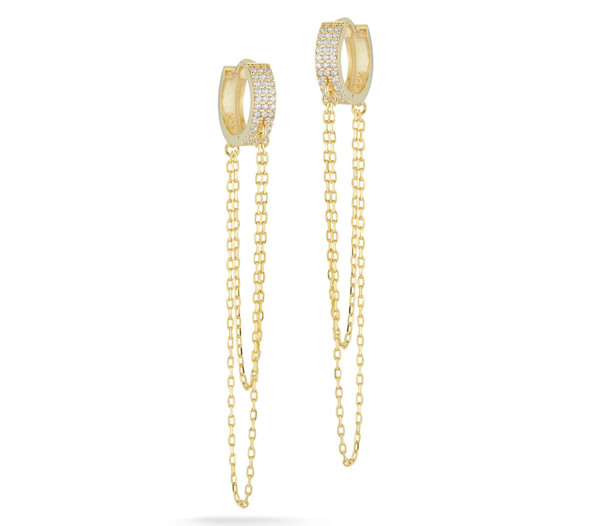 Sterlina Silver Double Chain Huggie Hoop Earrings, Sterling