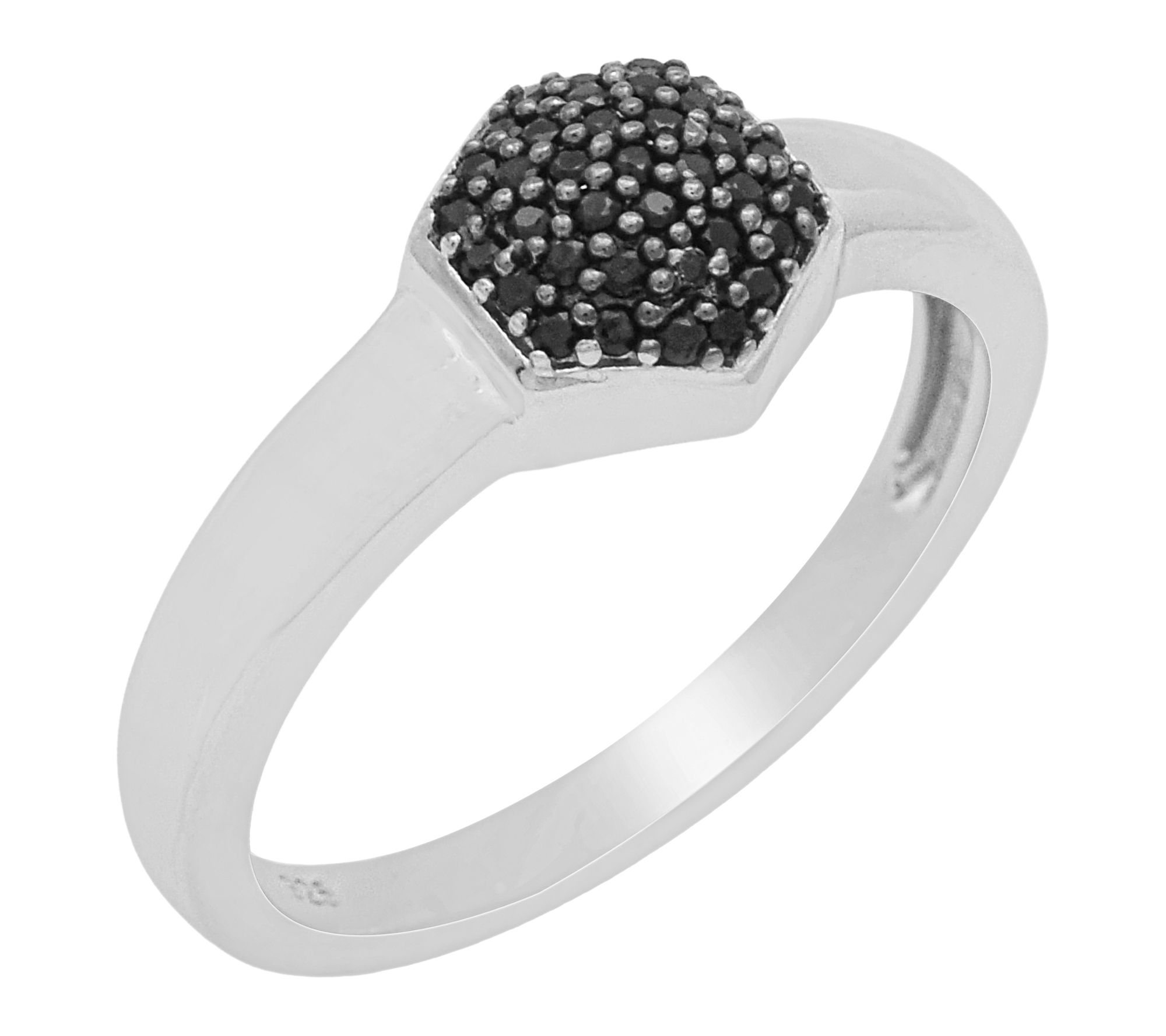 Affinity Gems Hexagon Pave Black Spinel Ring, Sterling Silver