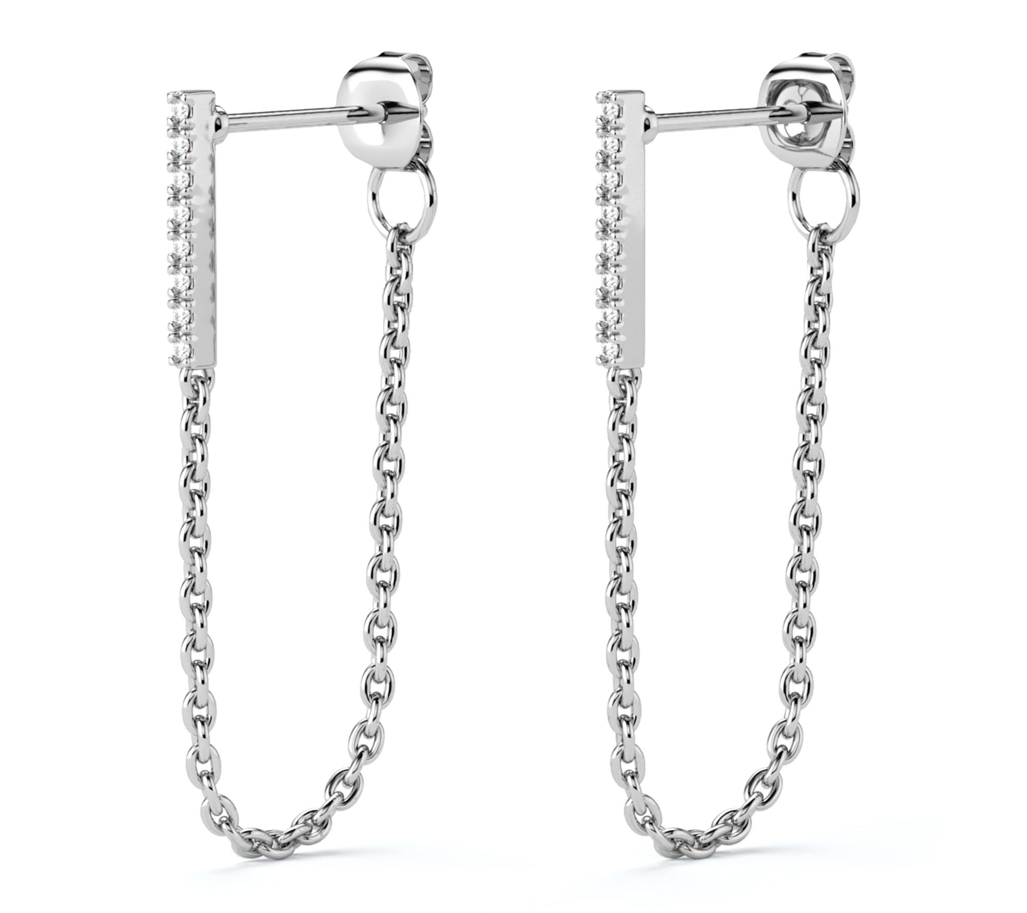 Diamonique 1.60 cttw Bar Chain Earrings, Sterling Silver