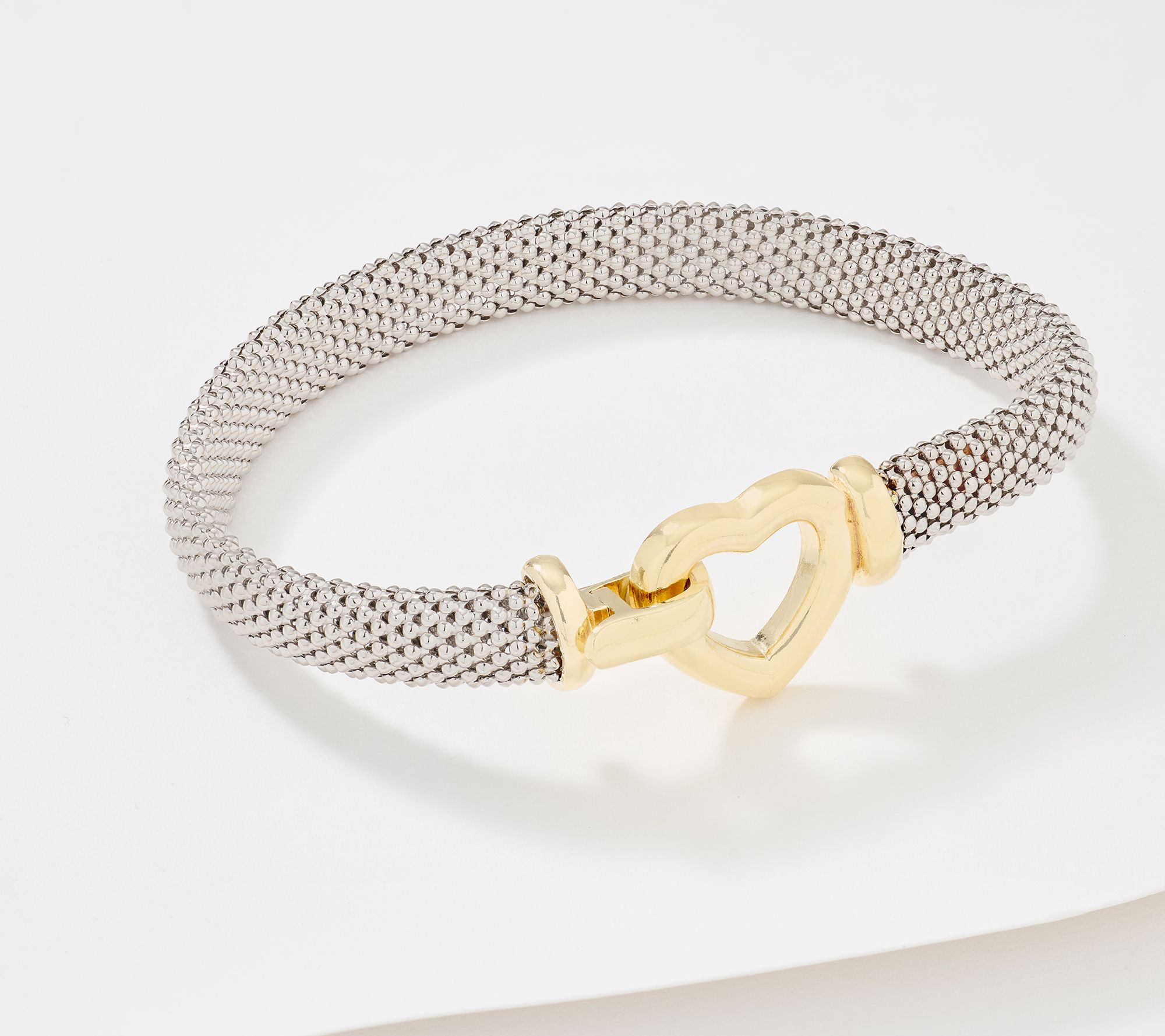 Silver Style Two-Tone Polished Heart Clasp Bracelet, Sterling Silver